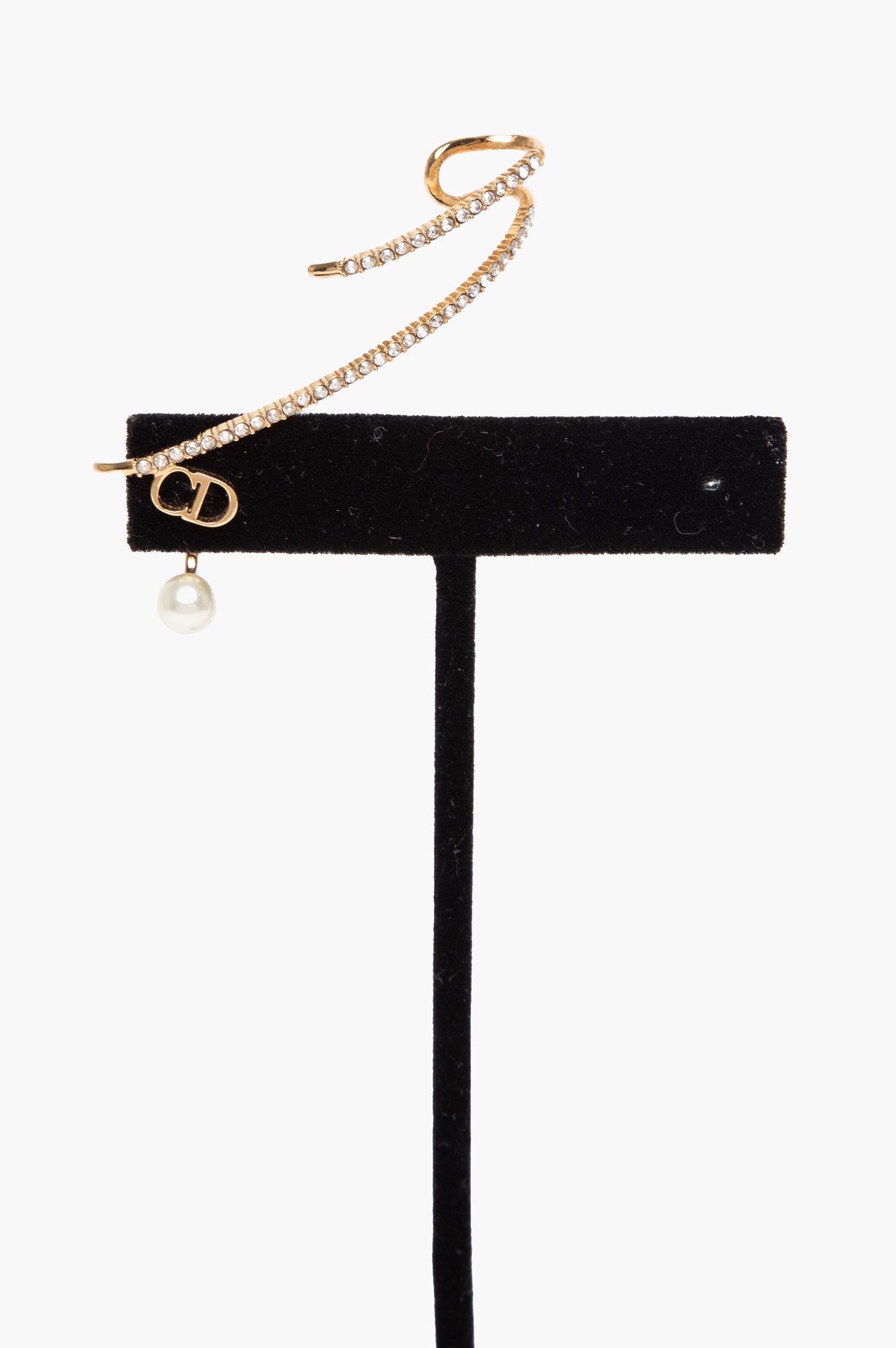 Christian Dior Gold Plated Faux Pearl Crystal Ear Cuff