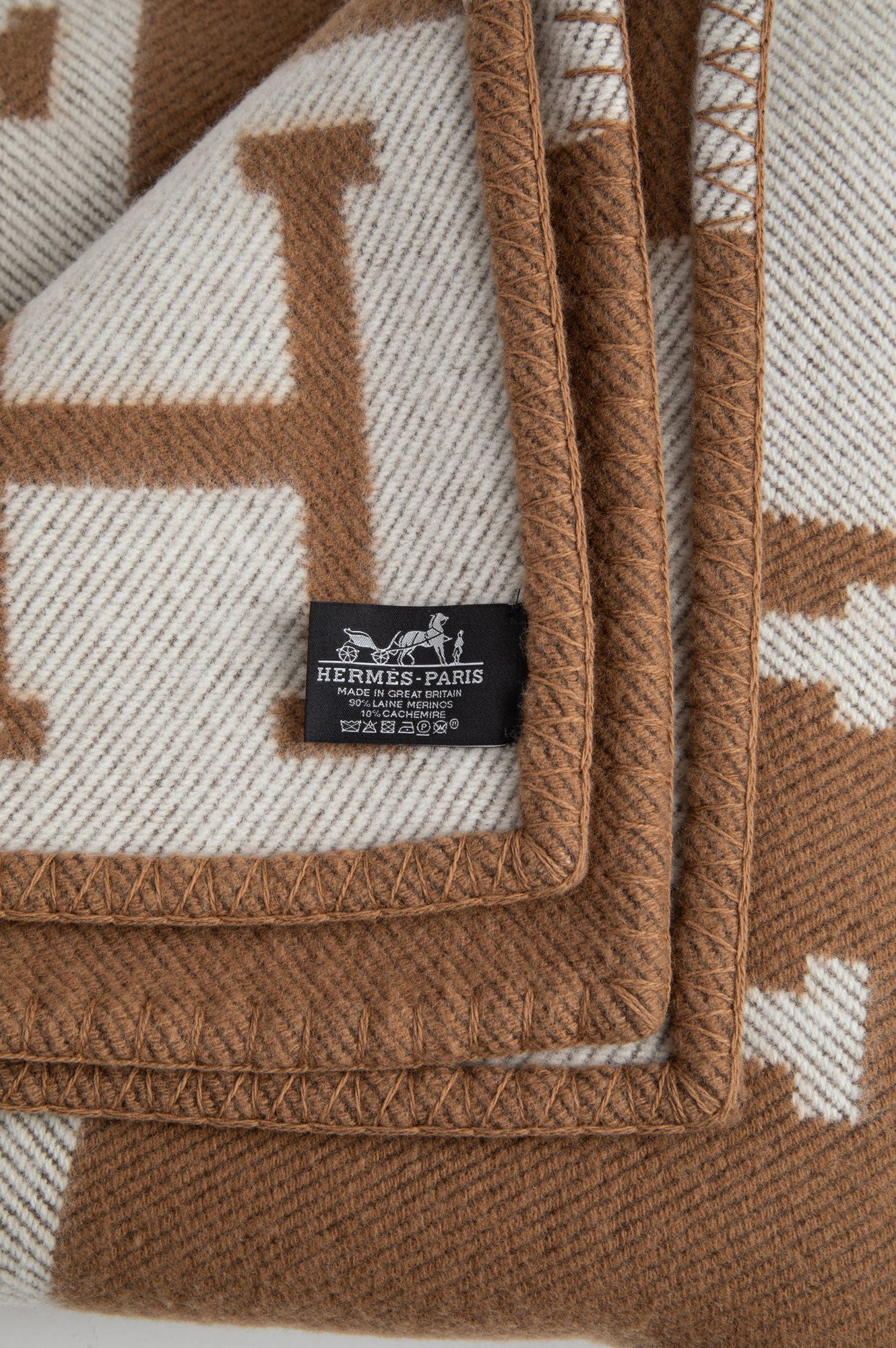 Hermès Ecru/Camel Avalon Throw Blanket