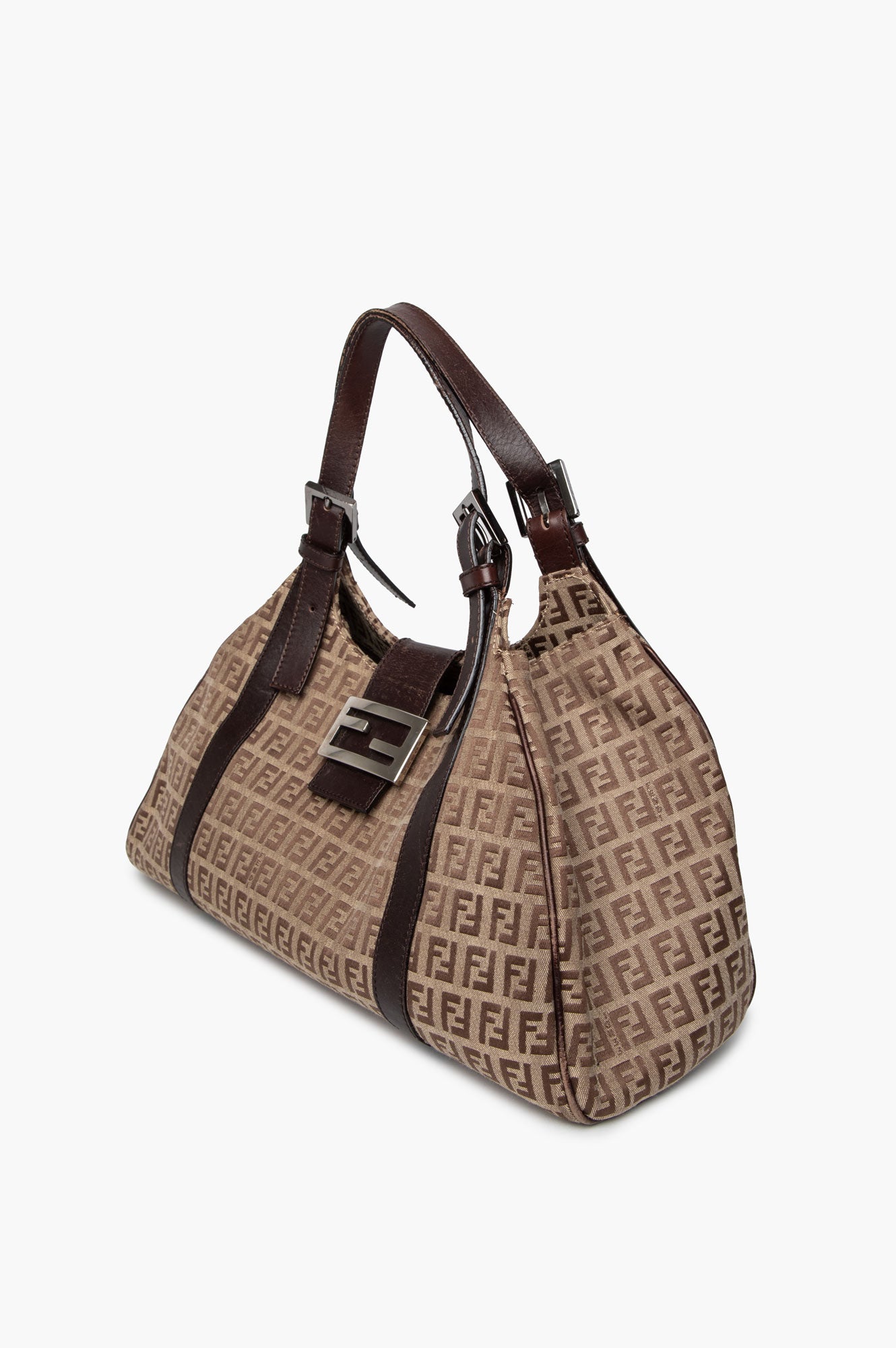 Fendi Zucchino Brown Canvas Shoulder Bag