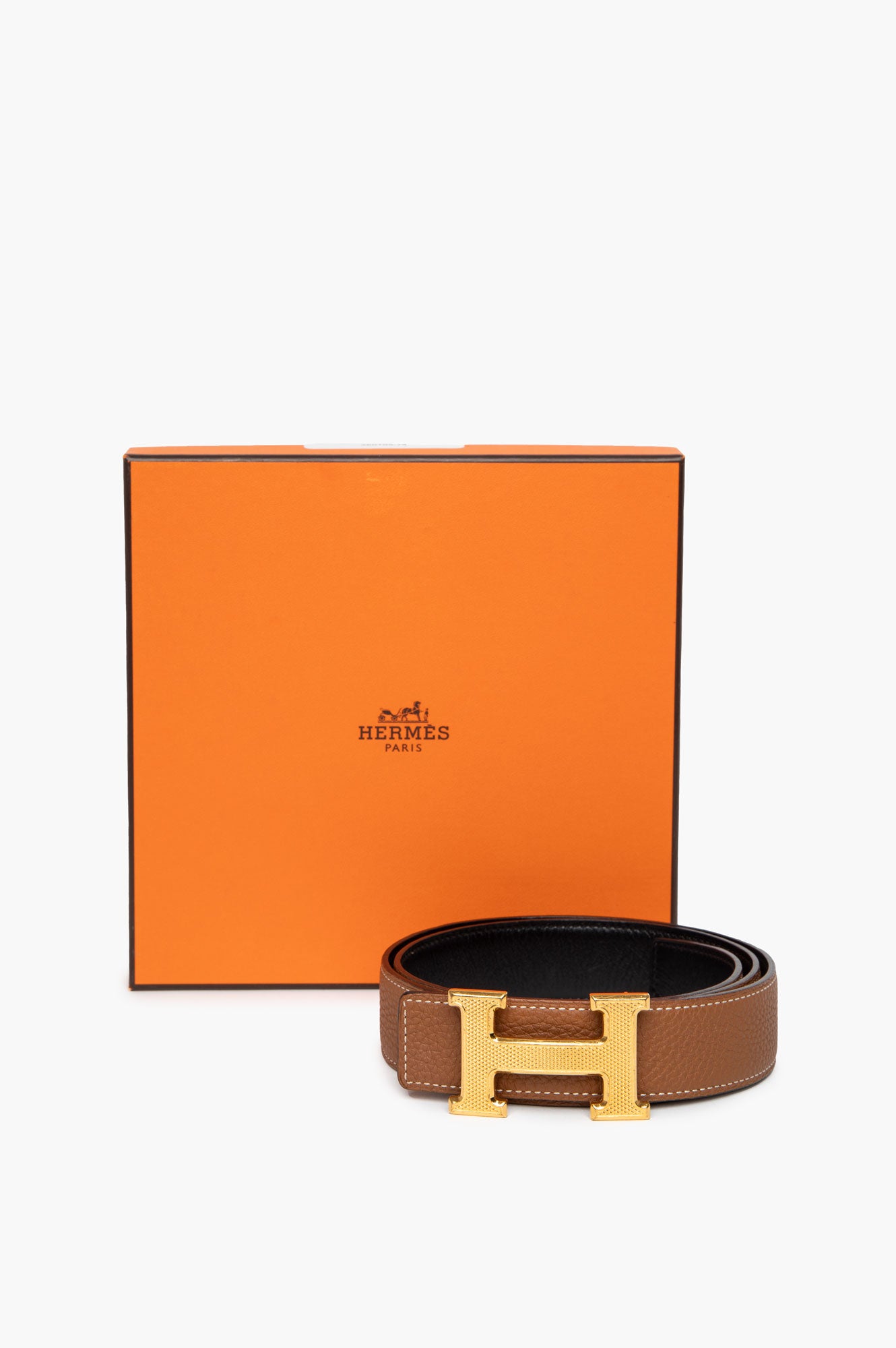 Hermes Reversible H Guillochee Gold Buckle Black/Brown Belt Size 80