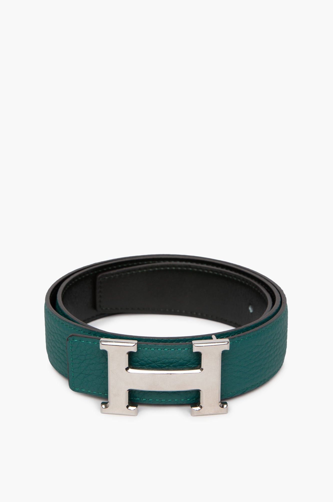 Hermes Reversible H Silver Buckle Dark Green/Green Size 80