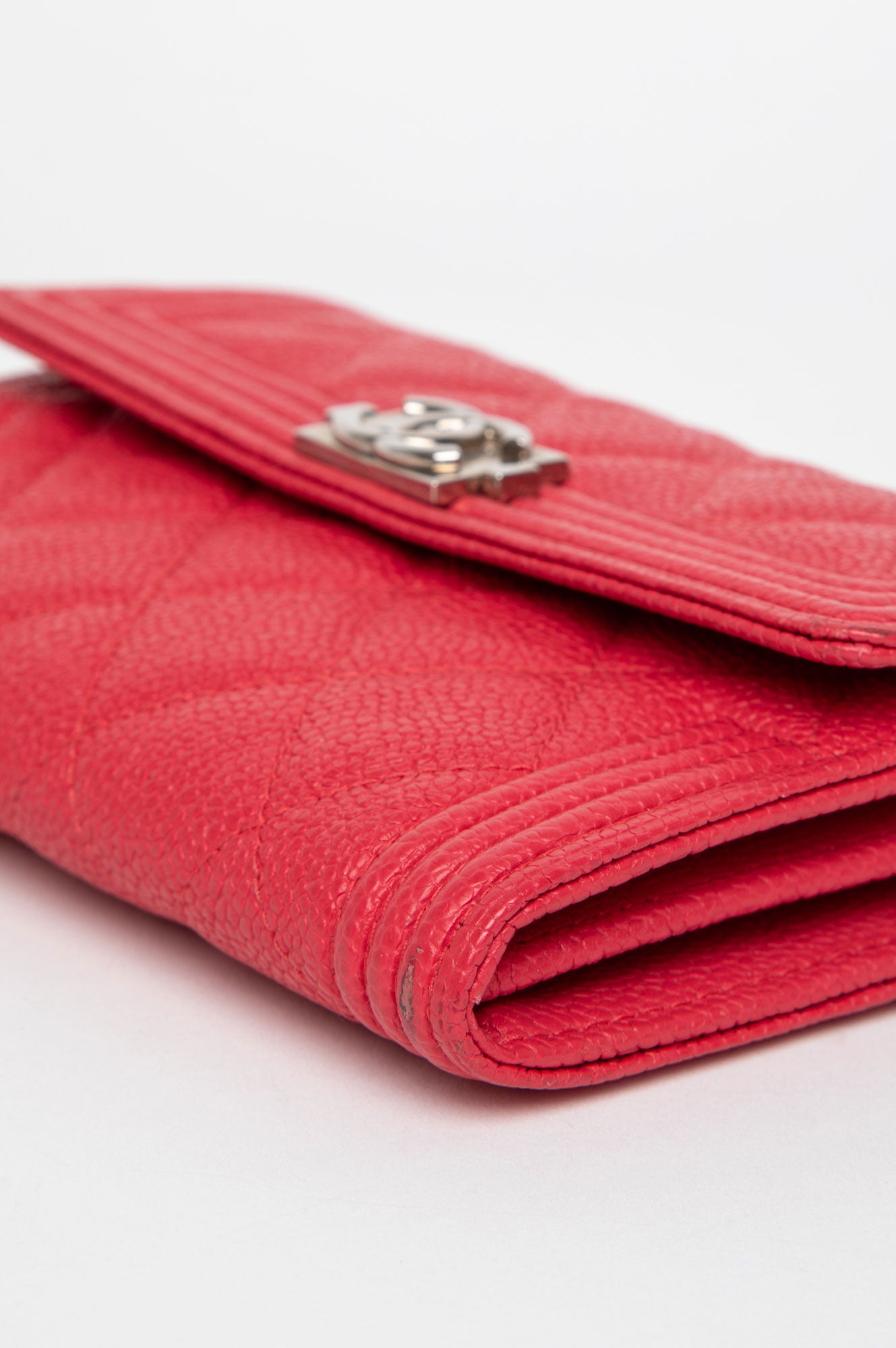 Chanel Cherry Red Caviar Boy Flap Wallet
