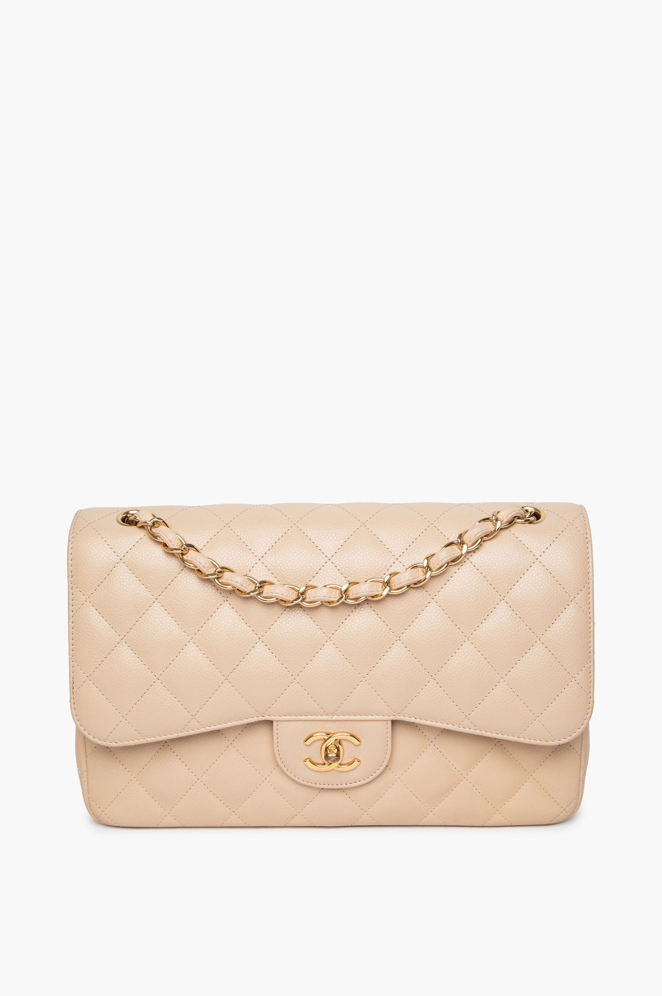Chanel Beige Caviar Jumbo Classic Double Flap Bag