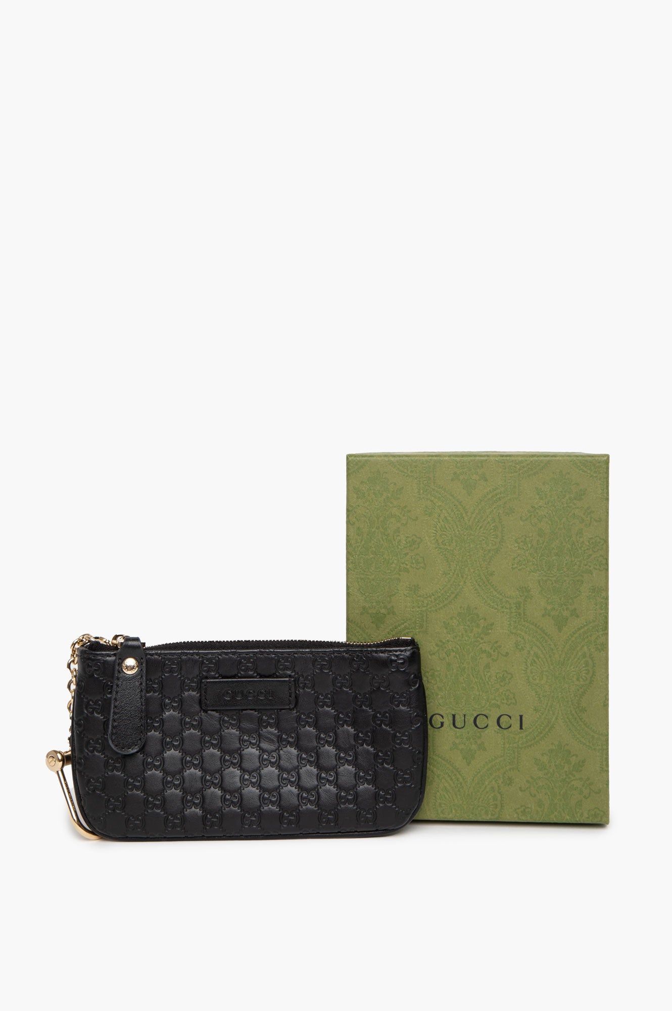 Gucci Guccissima Black Monogram Leather Key Ring Zip Pouch