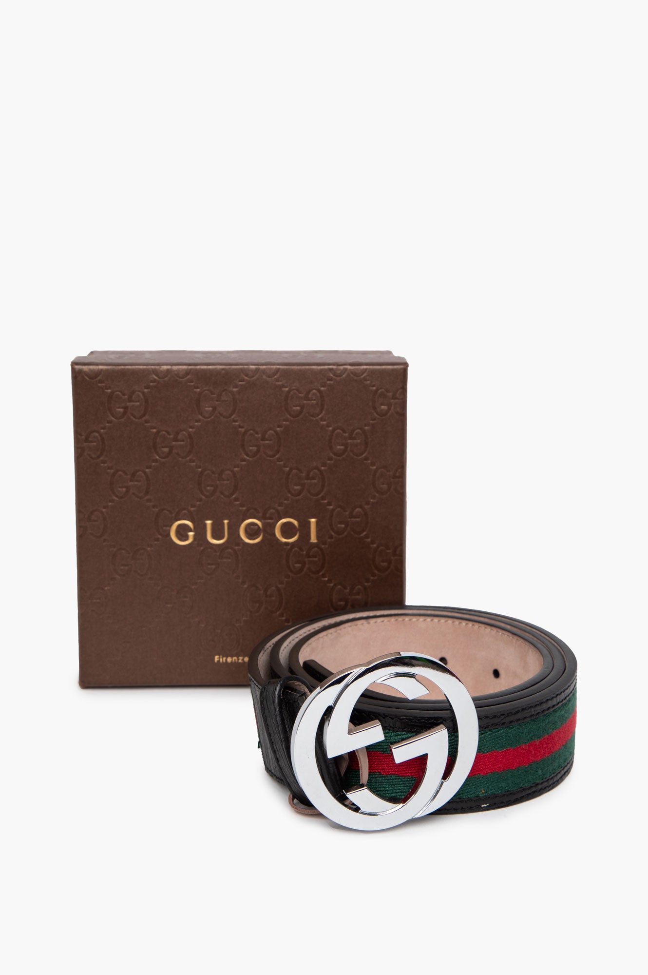Gucci Interlocking GG Green and Red Web Belt Size 100