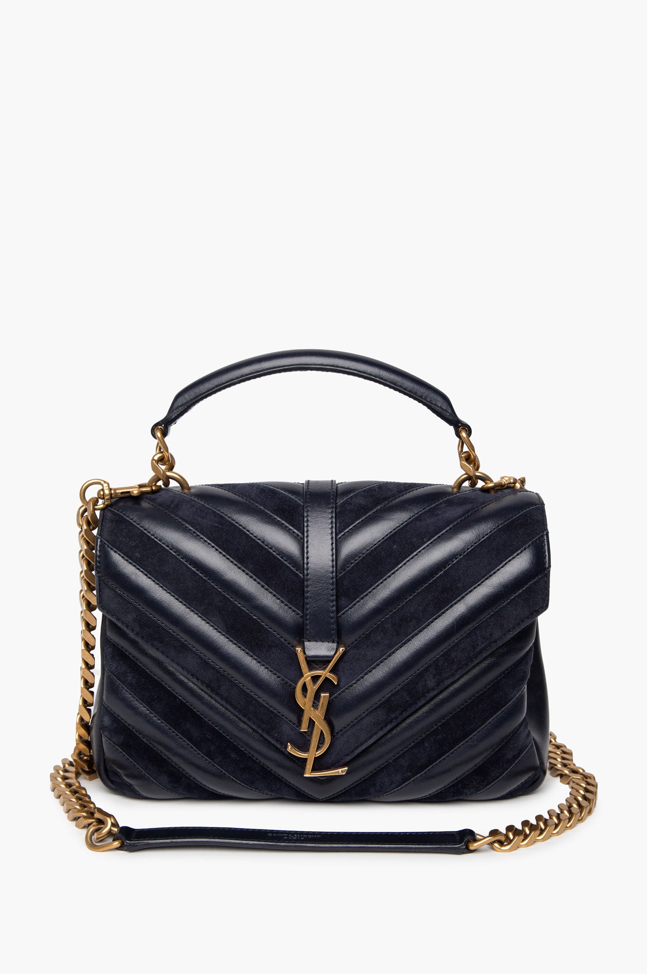 Saint Laurent Medium Navy Leather and Suede College Monogram Satchel