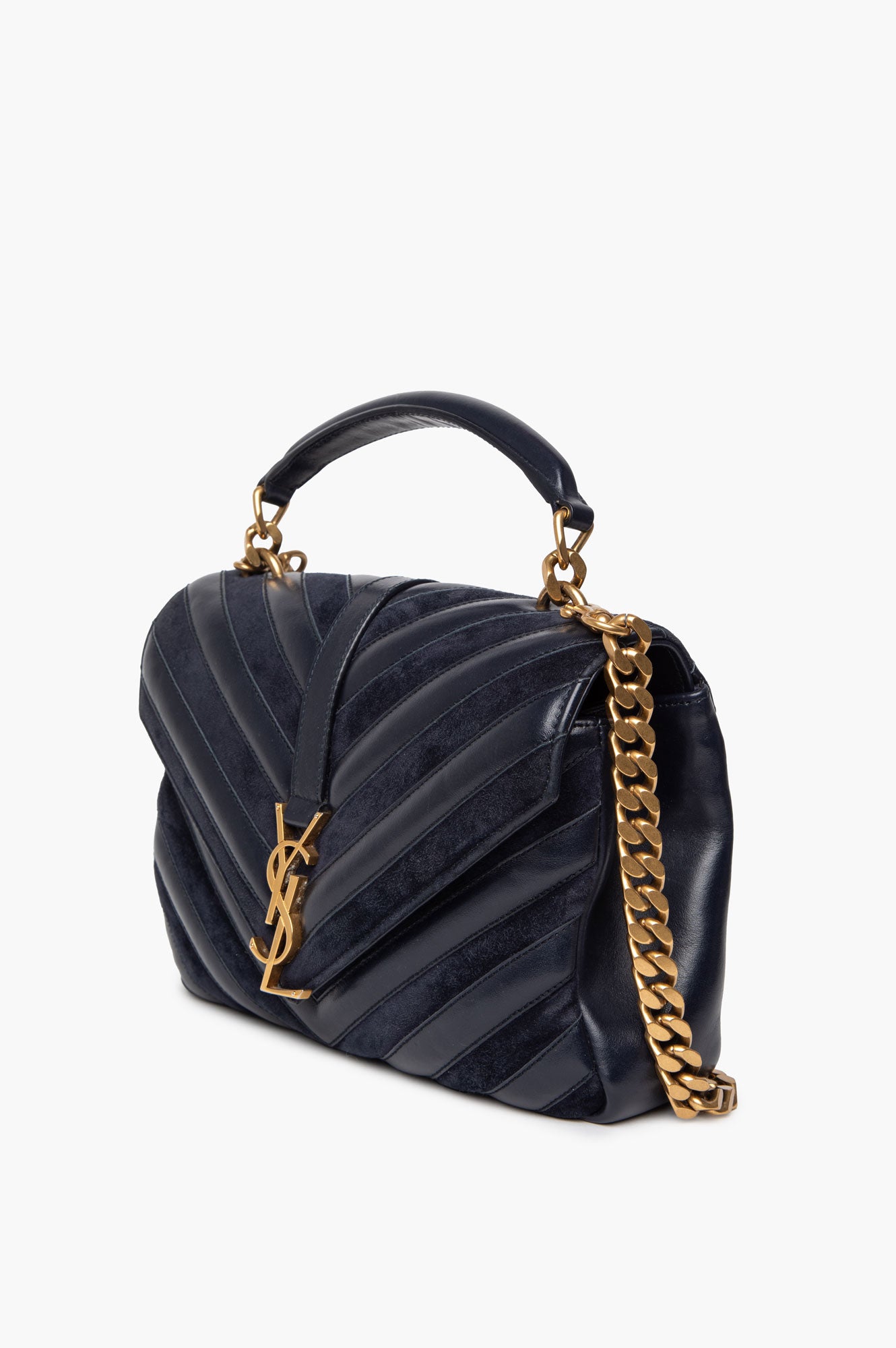 Saint Laurent Medium Navy Leather and Suede College Monogram Satchel