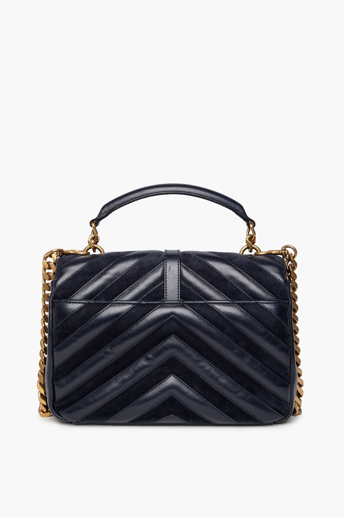 Saint Laurent Medium Navy Leather and Suede College Monogram Satchel