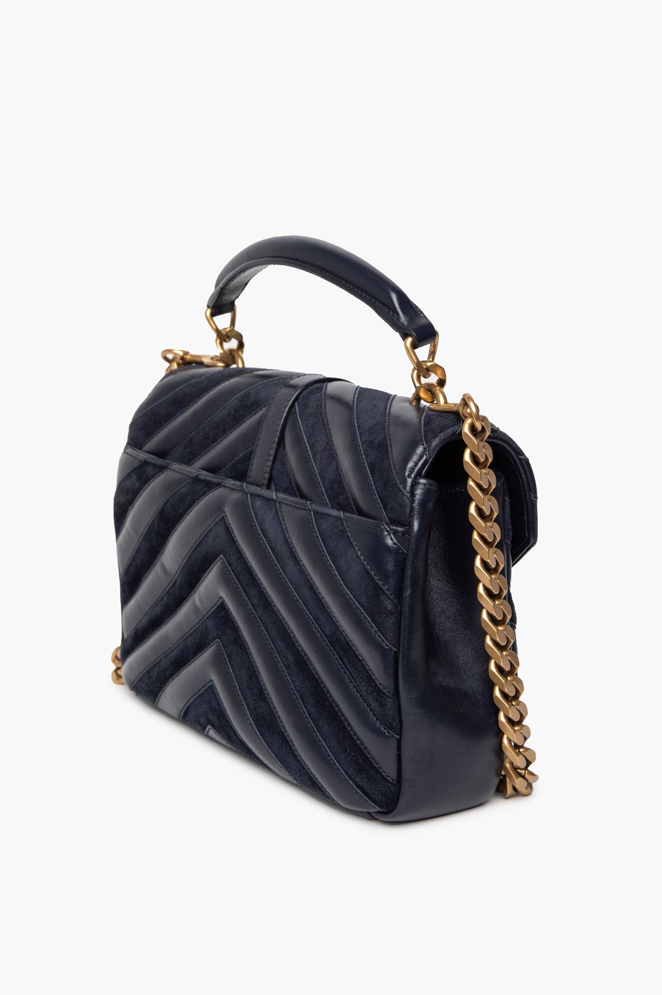 Saint Laurent Medium Navy Leather and Suede College Monogram Satchel