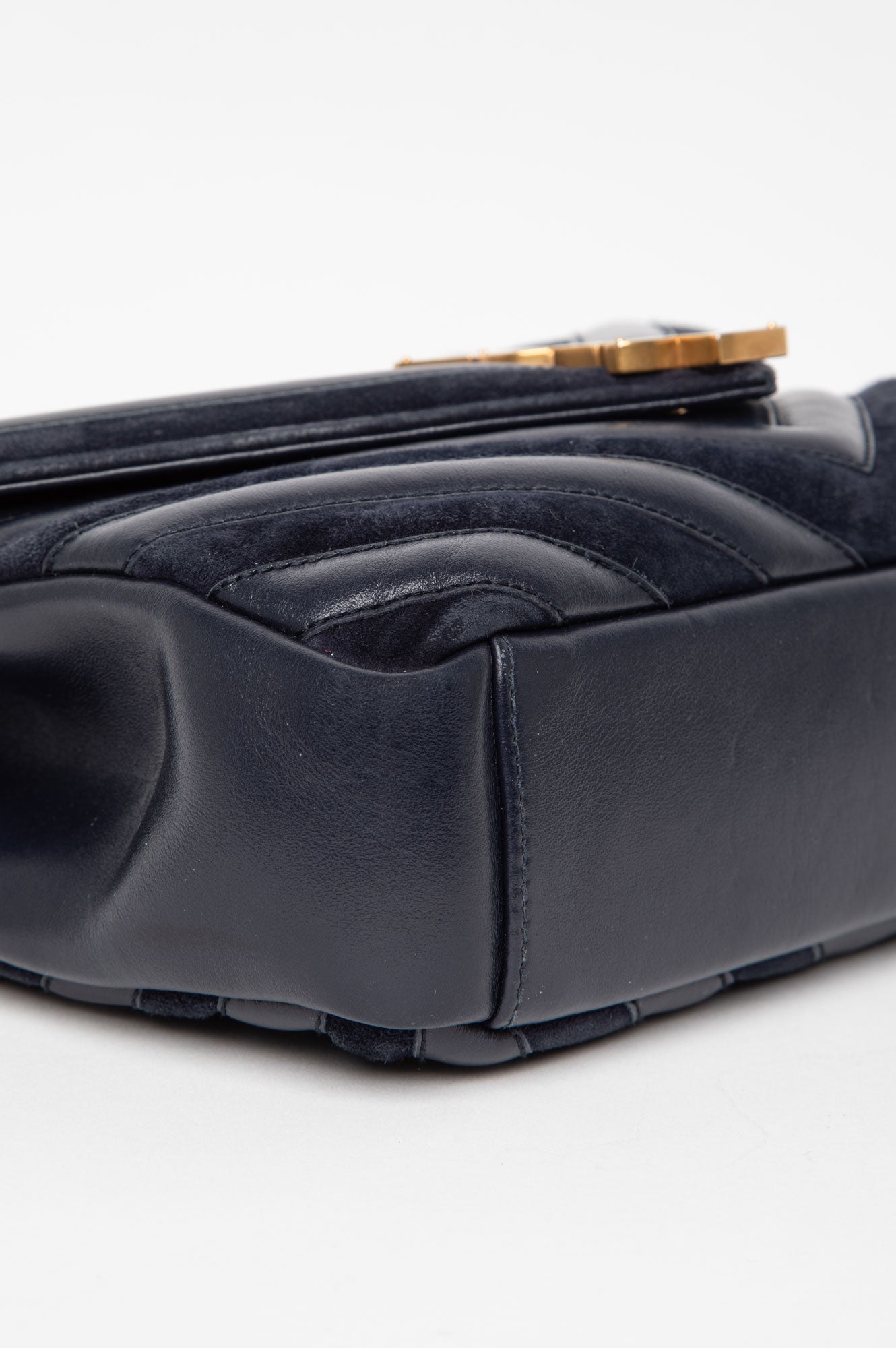 Saint Laurent Medium Navy Leather and Suede College Monogram Satchel