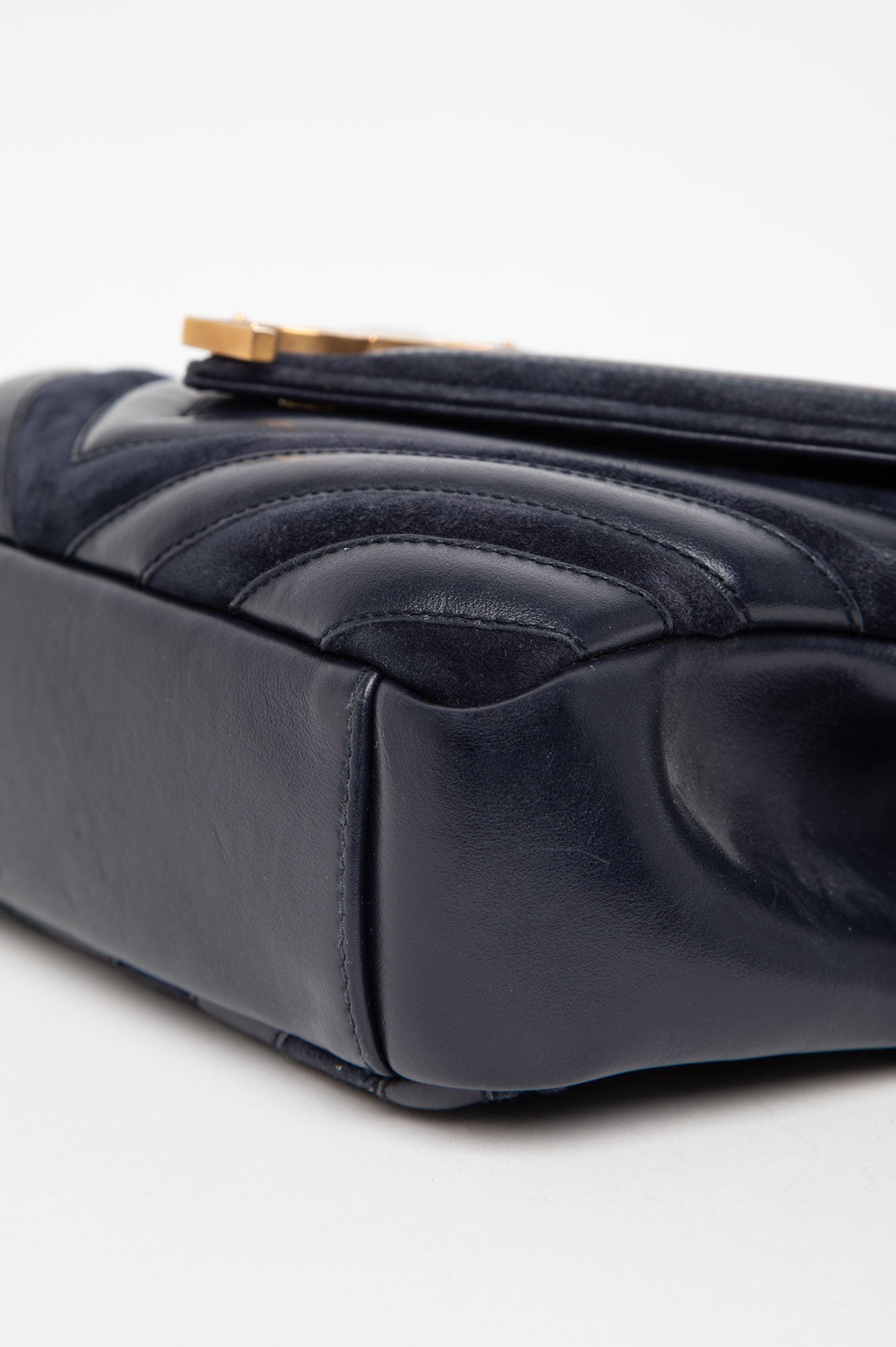 Saint Laurent Medium Navy Leather and Suede College Monogram Satchel