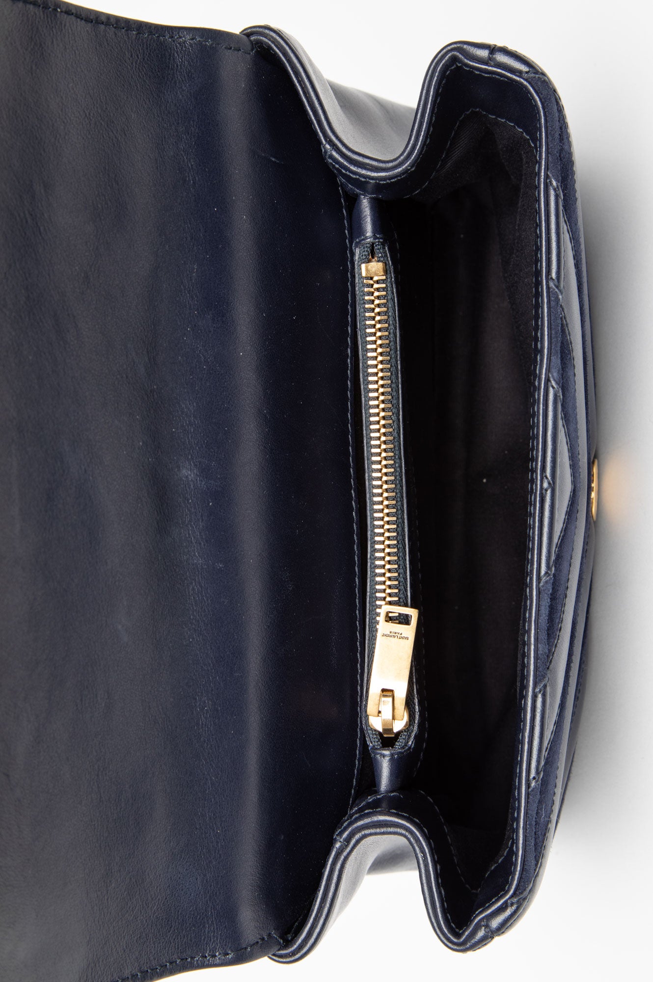 Saint Laurent Medium Navy Leather and Suede College Monogram Satchel