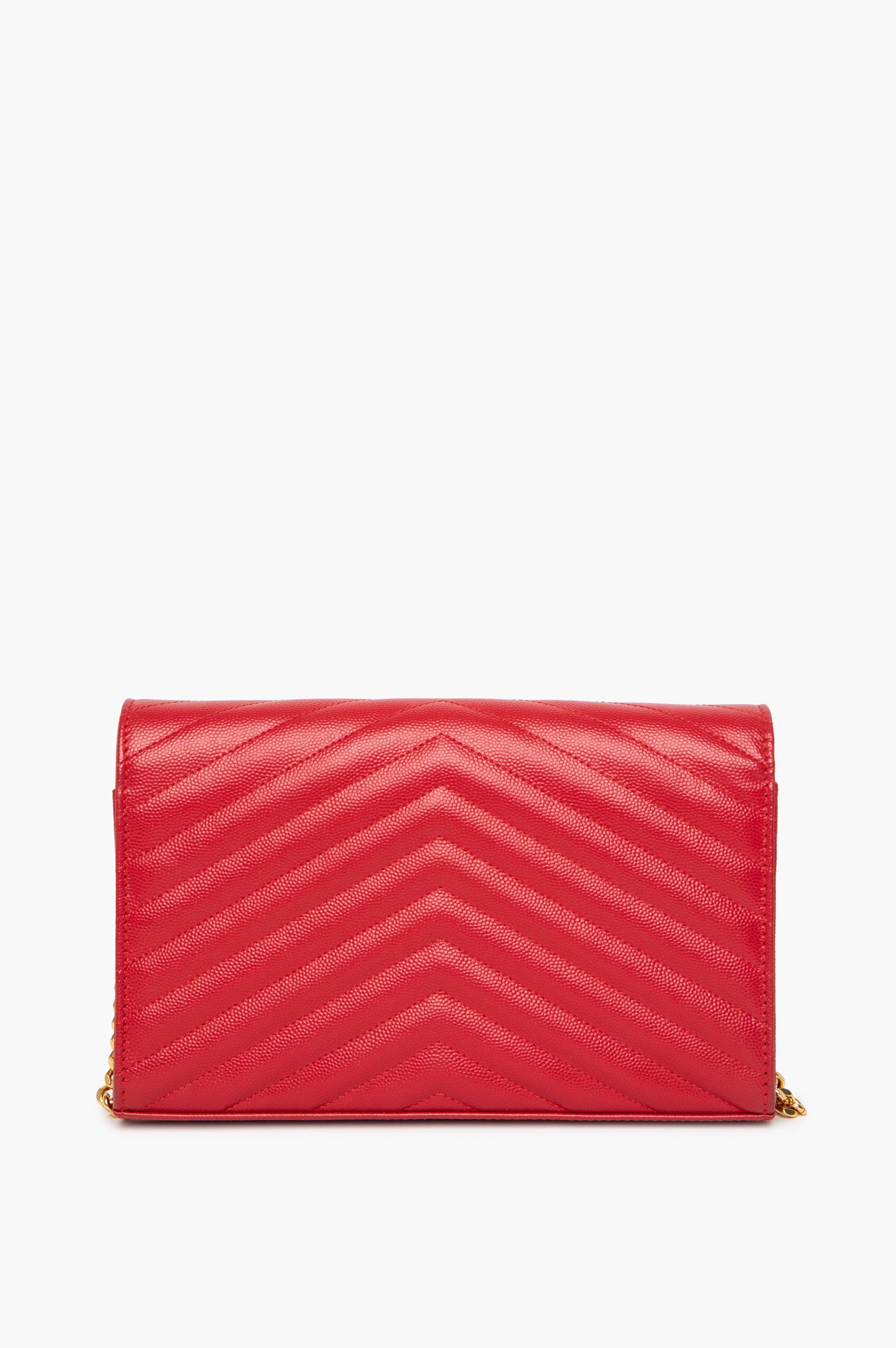 Saint Laurent Red Grain De Poudre Matelasse Chevron Monogram Chain Wallet