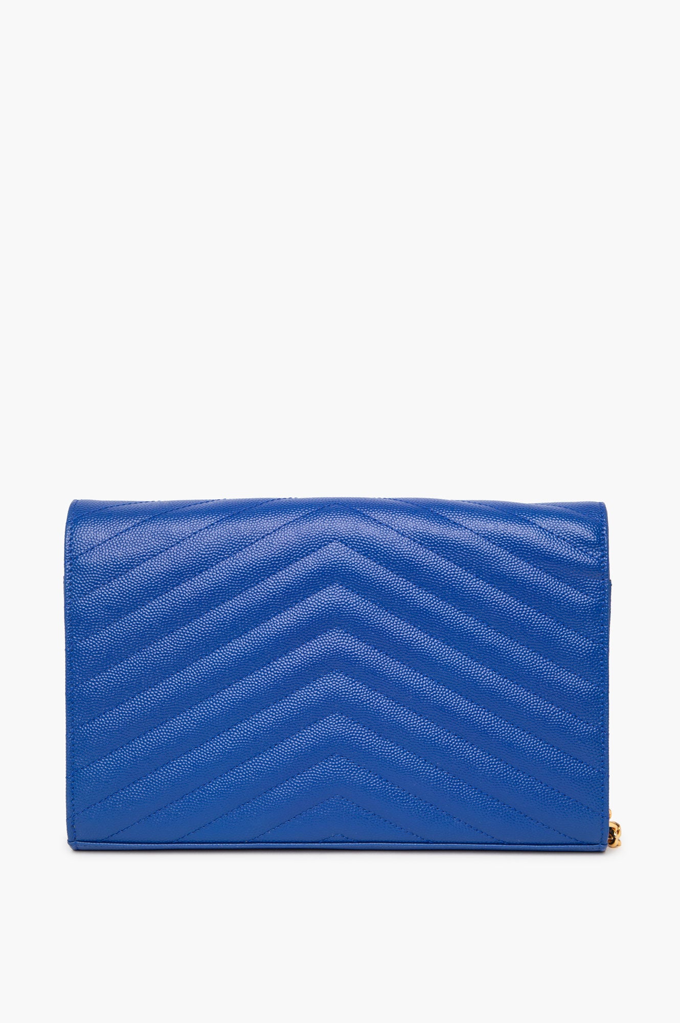 Saint Laurent Blue Grain De Poudre Matelasse Chevron Mongoram Chain Wallet