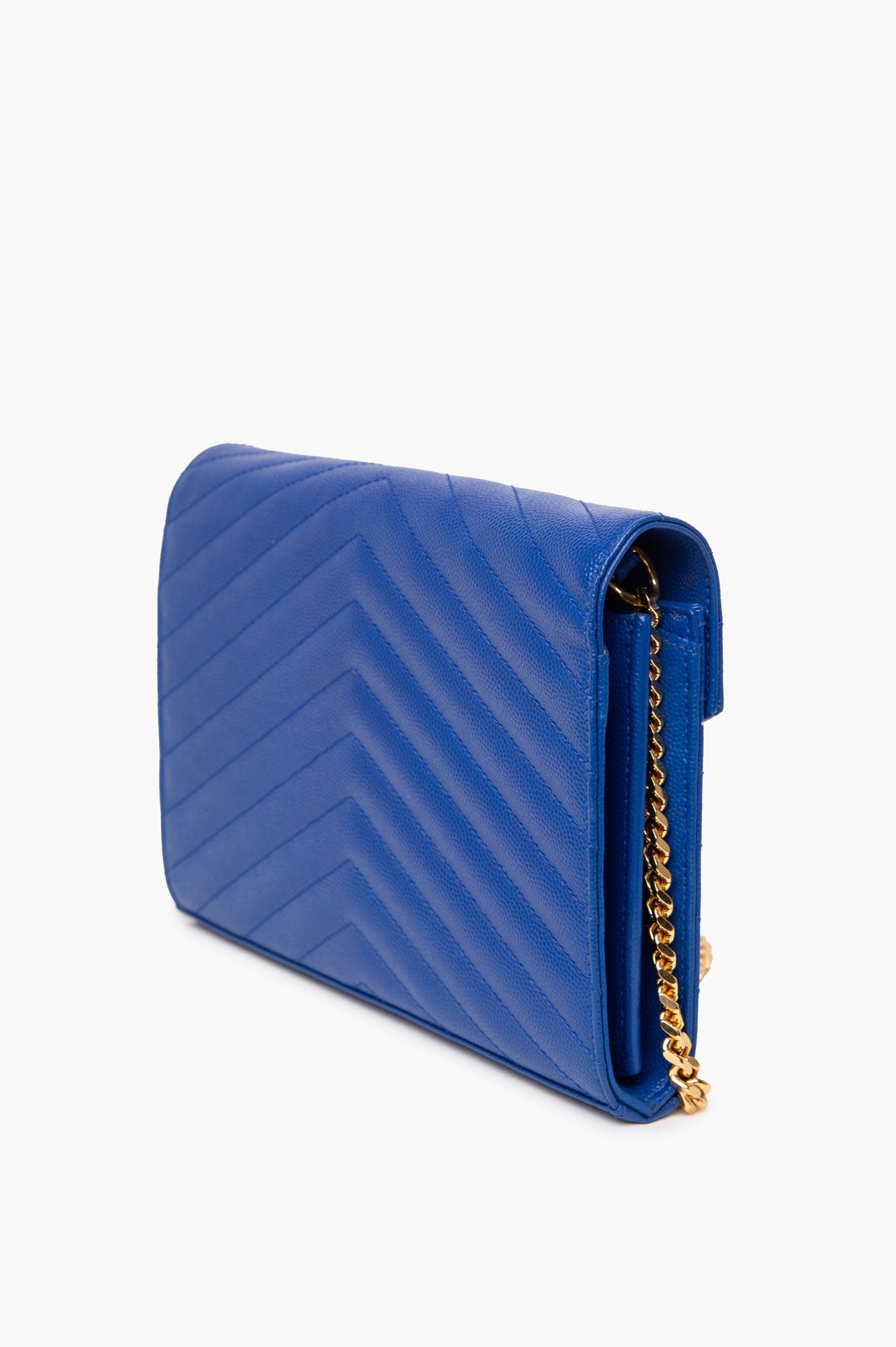 Saint Laurent Blue Grain De Poudre Matelasse Chevron Mongoram Chain Wallet
