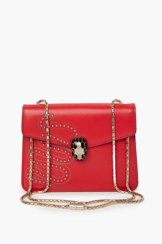 Bvlgari Serpenti Red Nappa Embellished Serpenti Forever Bag