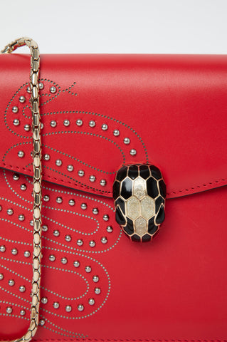 Bvlgari Serpenti Red Nappa Embellished Serpenti Forever Bag