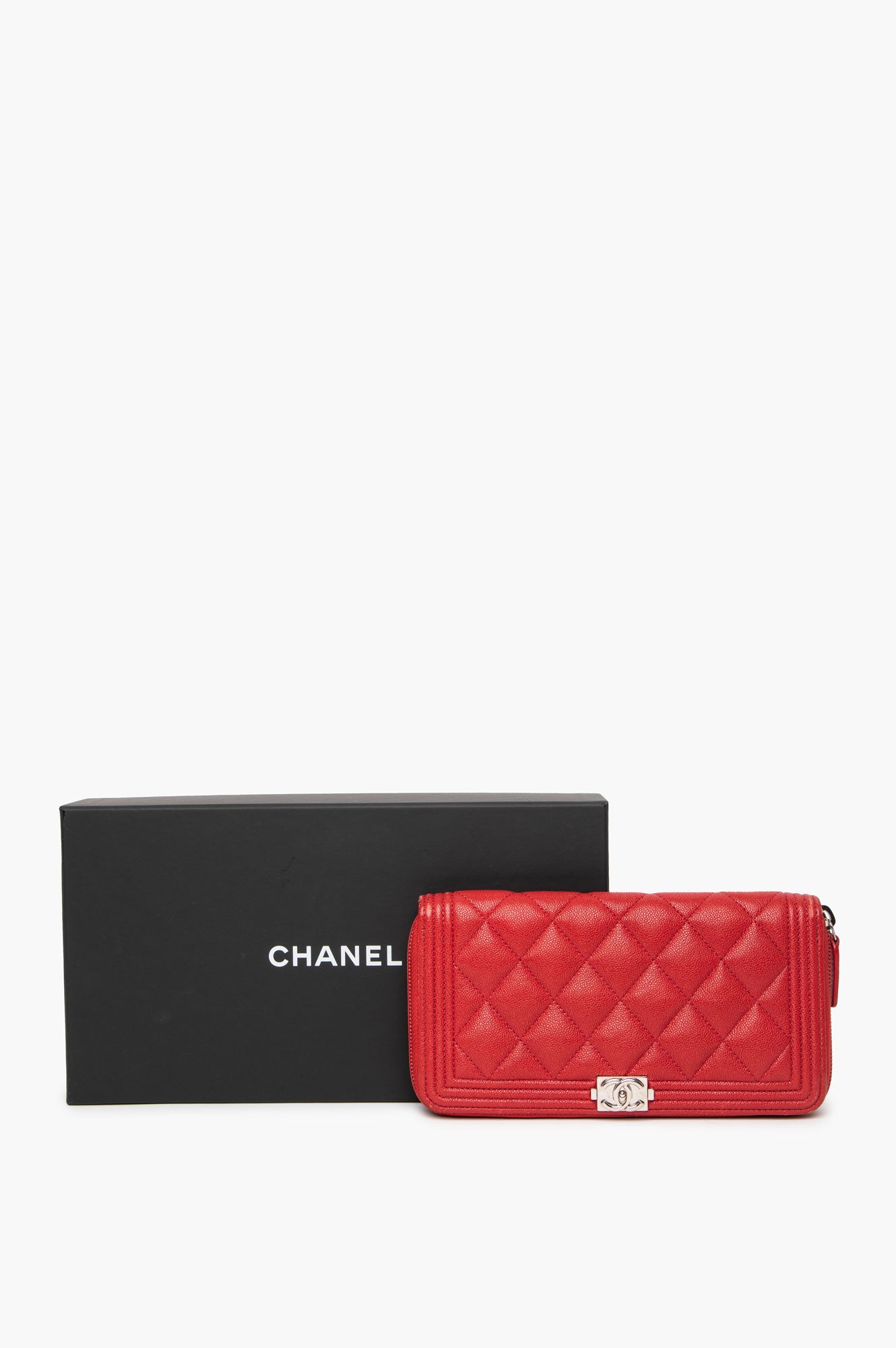 Chanel Red Caviar Zip-Around Long Boy Wallet