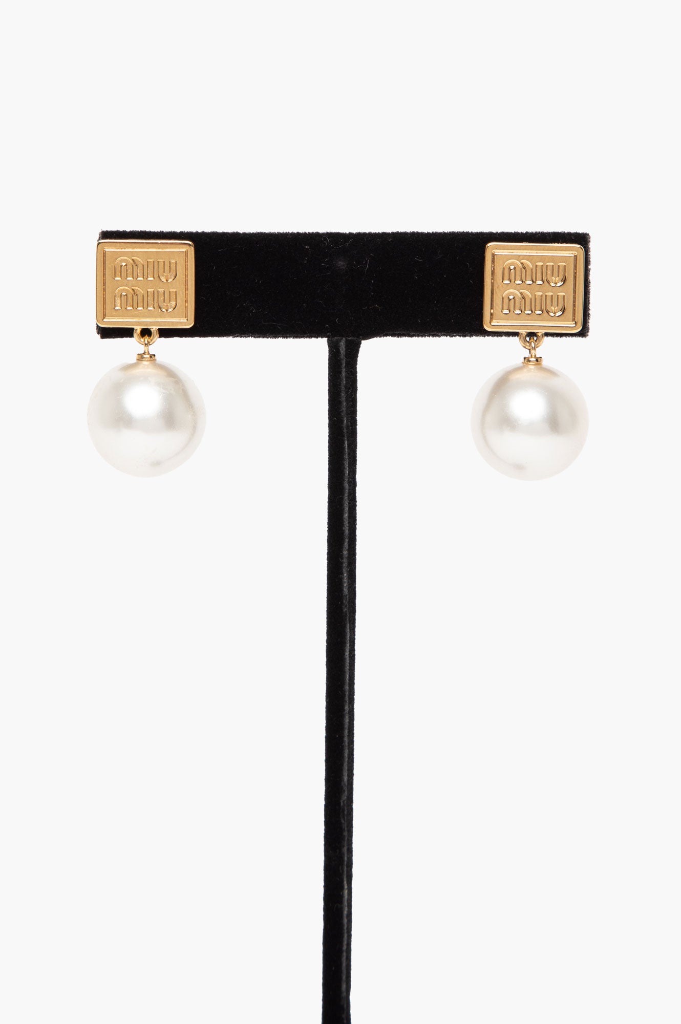 Miu Miu Pearl Drop Logo Earrings