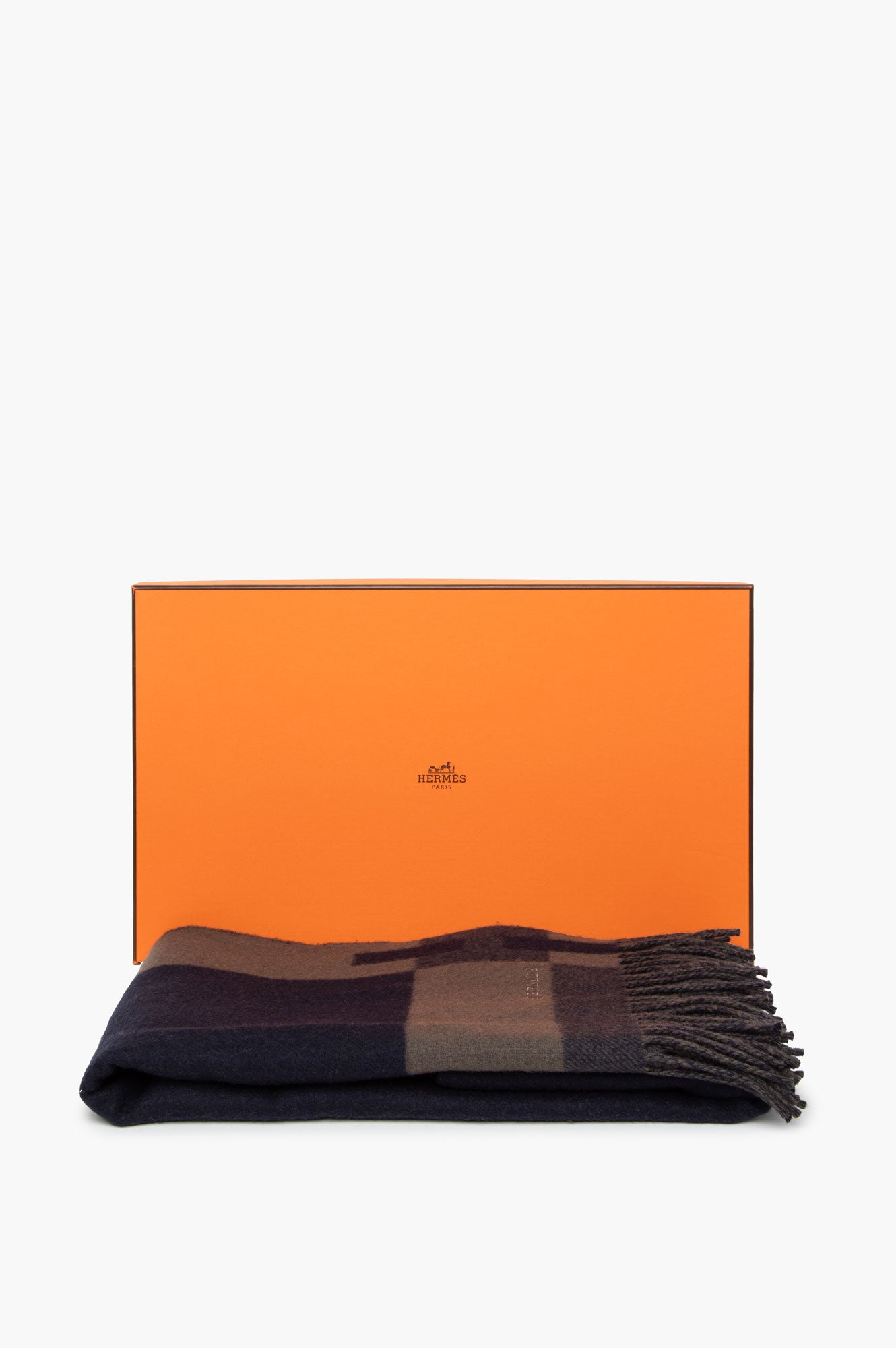 Hermes Basalte/Marine H Passant Cashmere Scarf