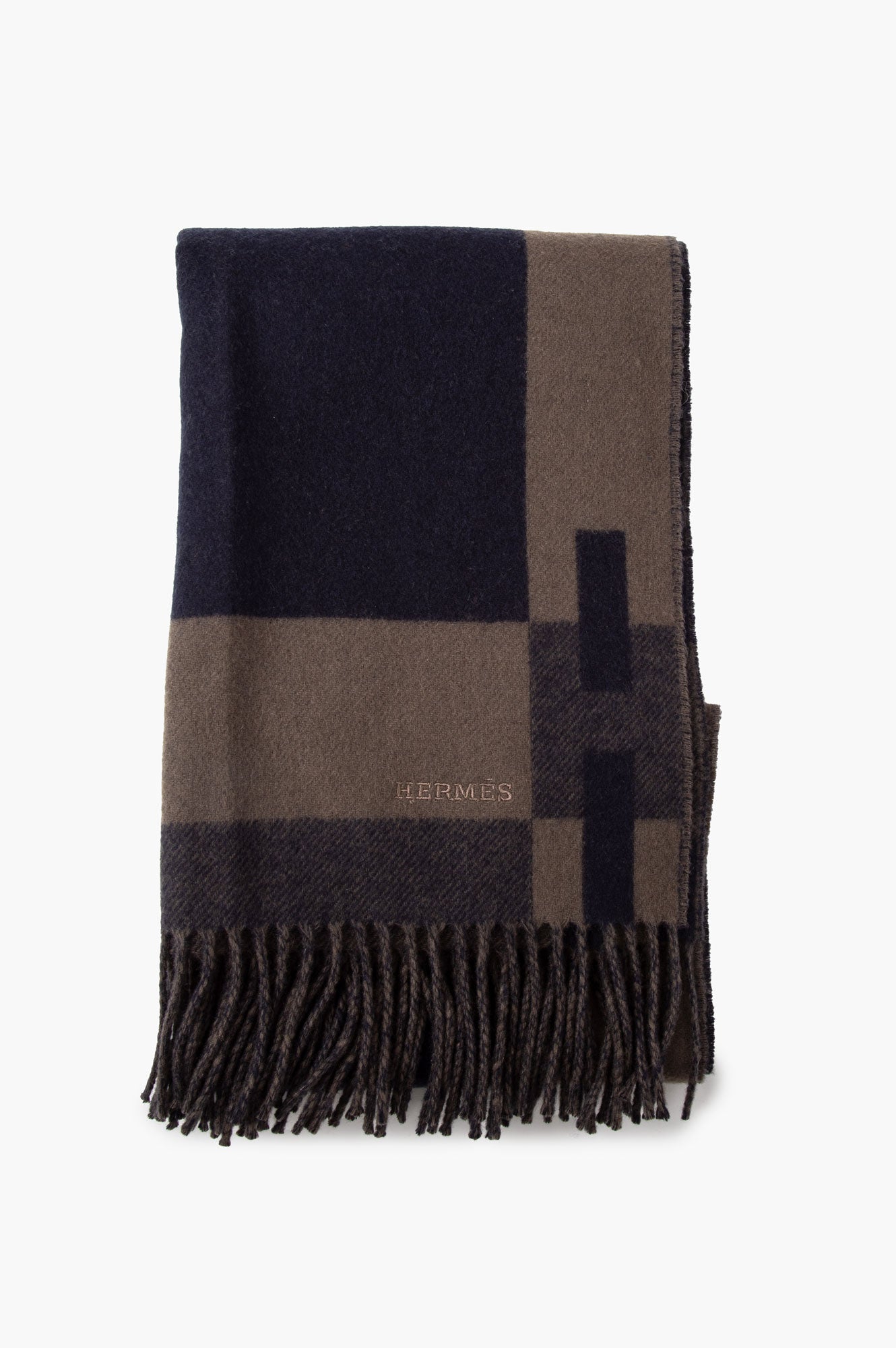 Hermes Basalte/Marine H Passant Cashmere Scarf