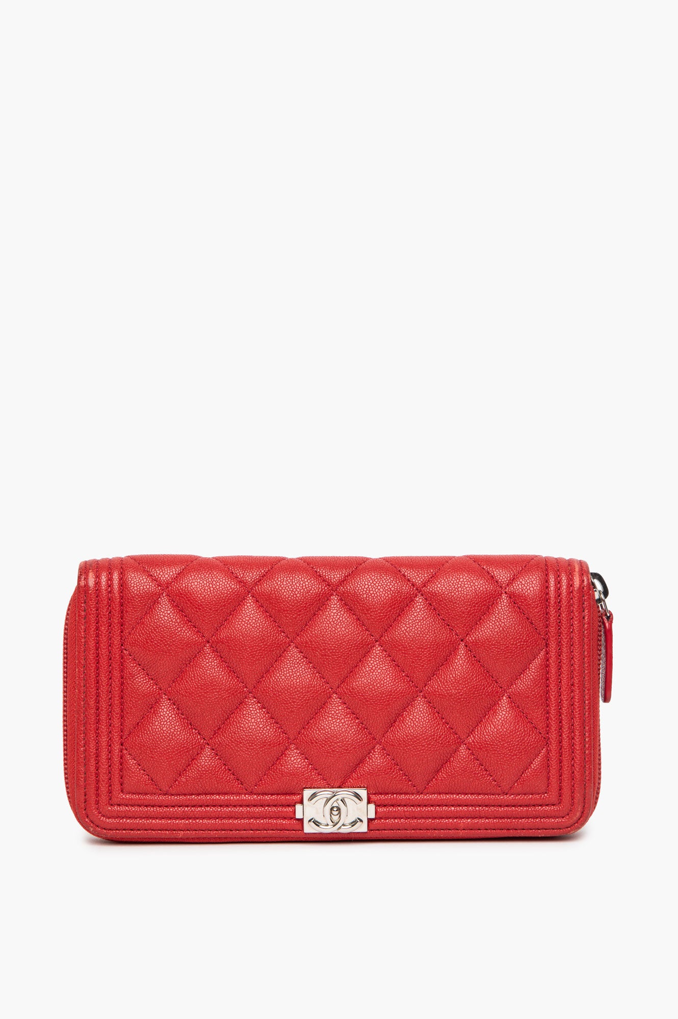 Chanel Red Caviar Zip-Around Long Boy Wallet
