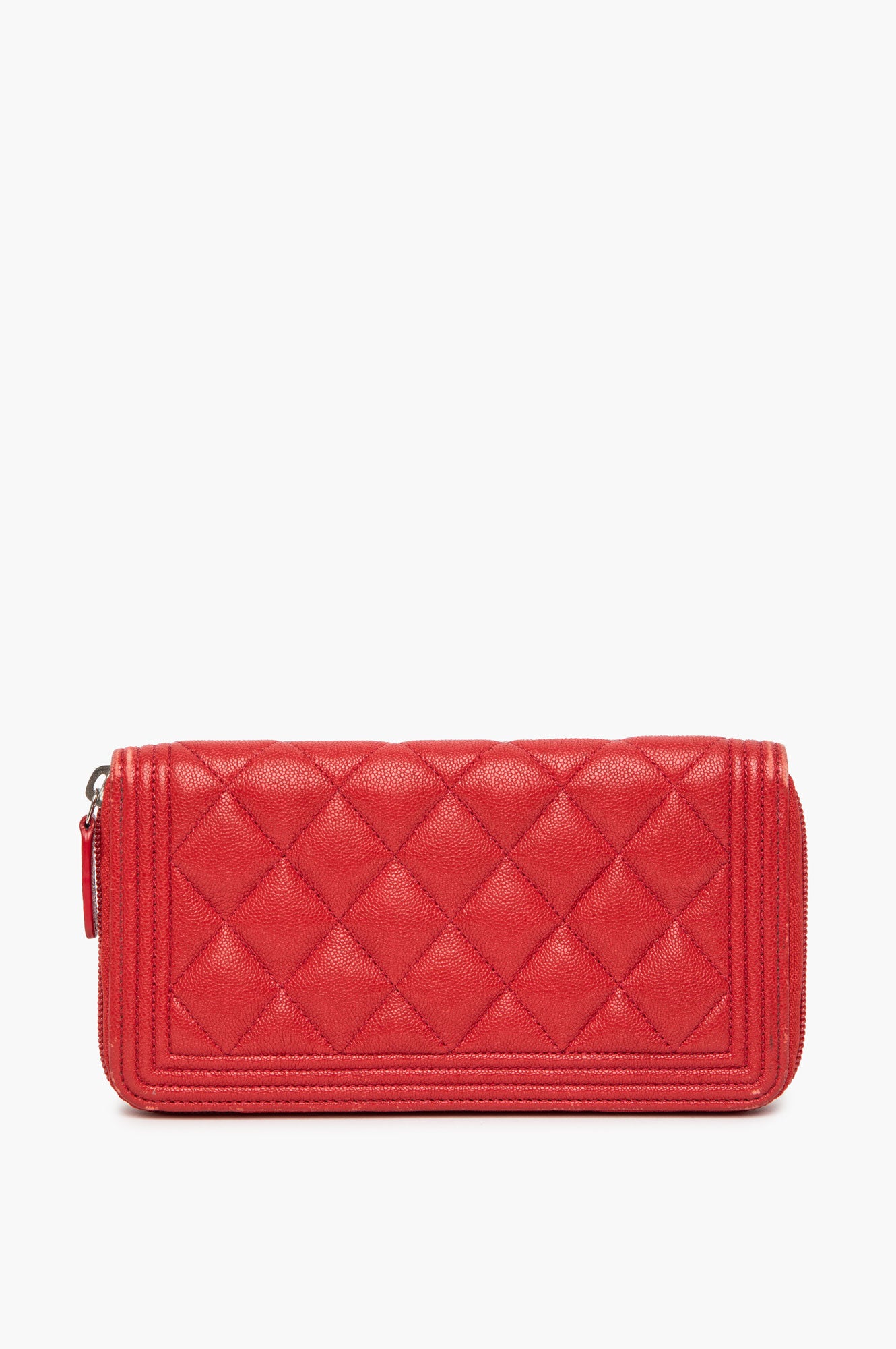 Chanel Red Caviar Zip-Around Long Boy Wallet