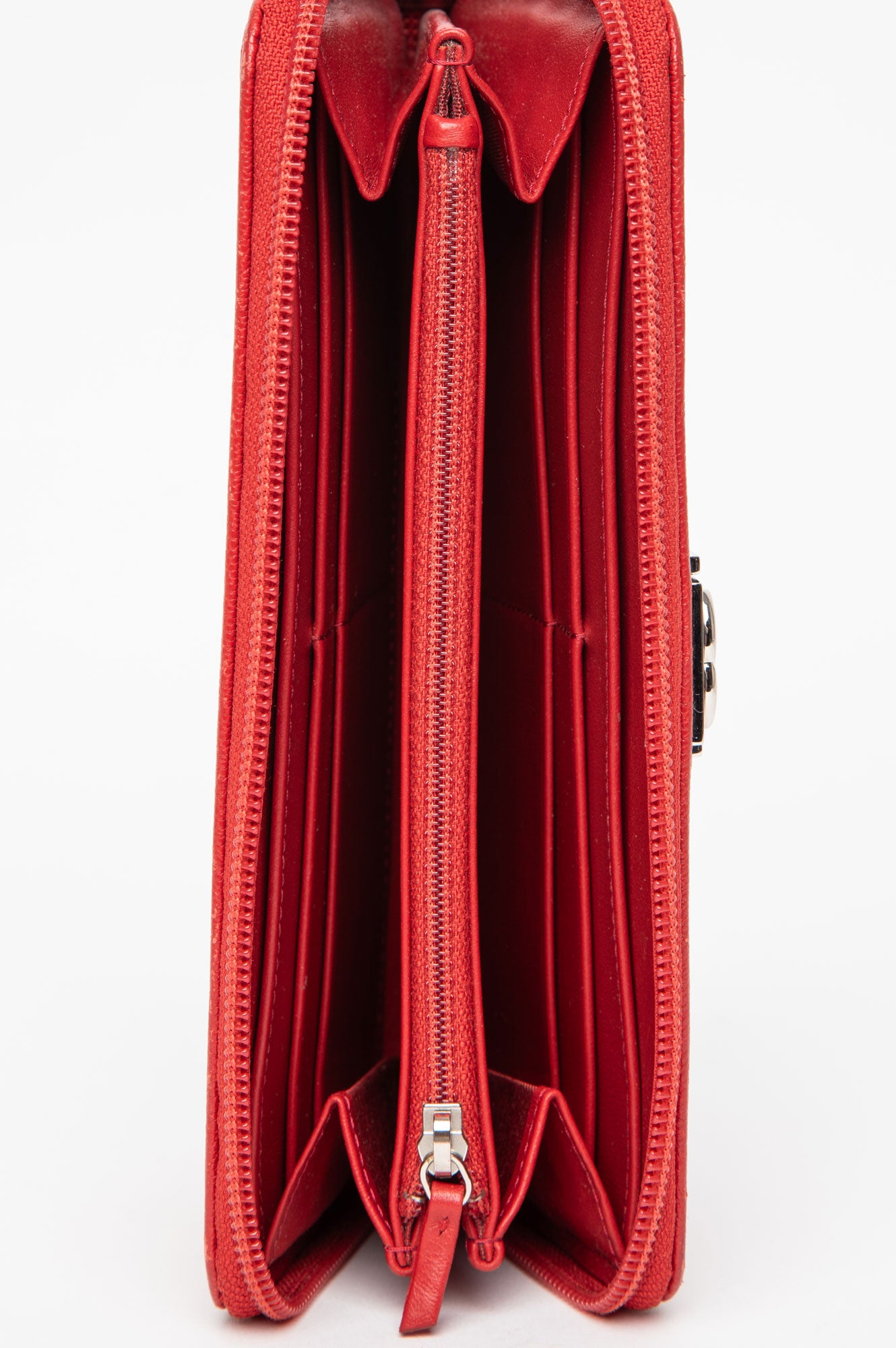 Chanel Red Caviar Zip-Around Long Boy Wallet