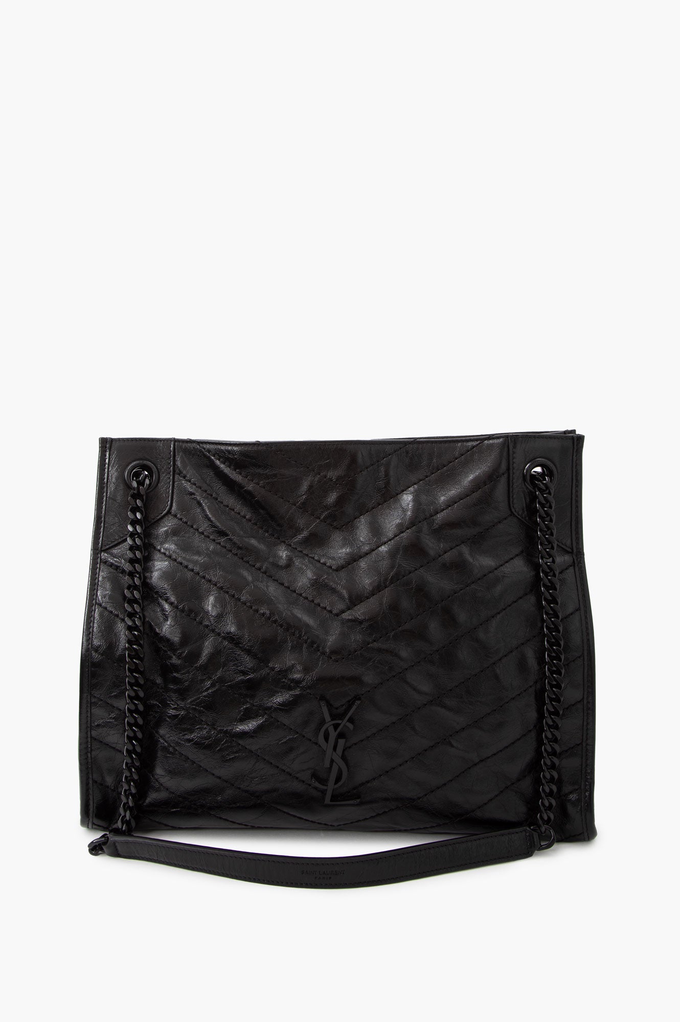 Saint Laurent Black Crinkled Vintage Leather Niki Shopping Tote Bag