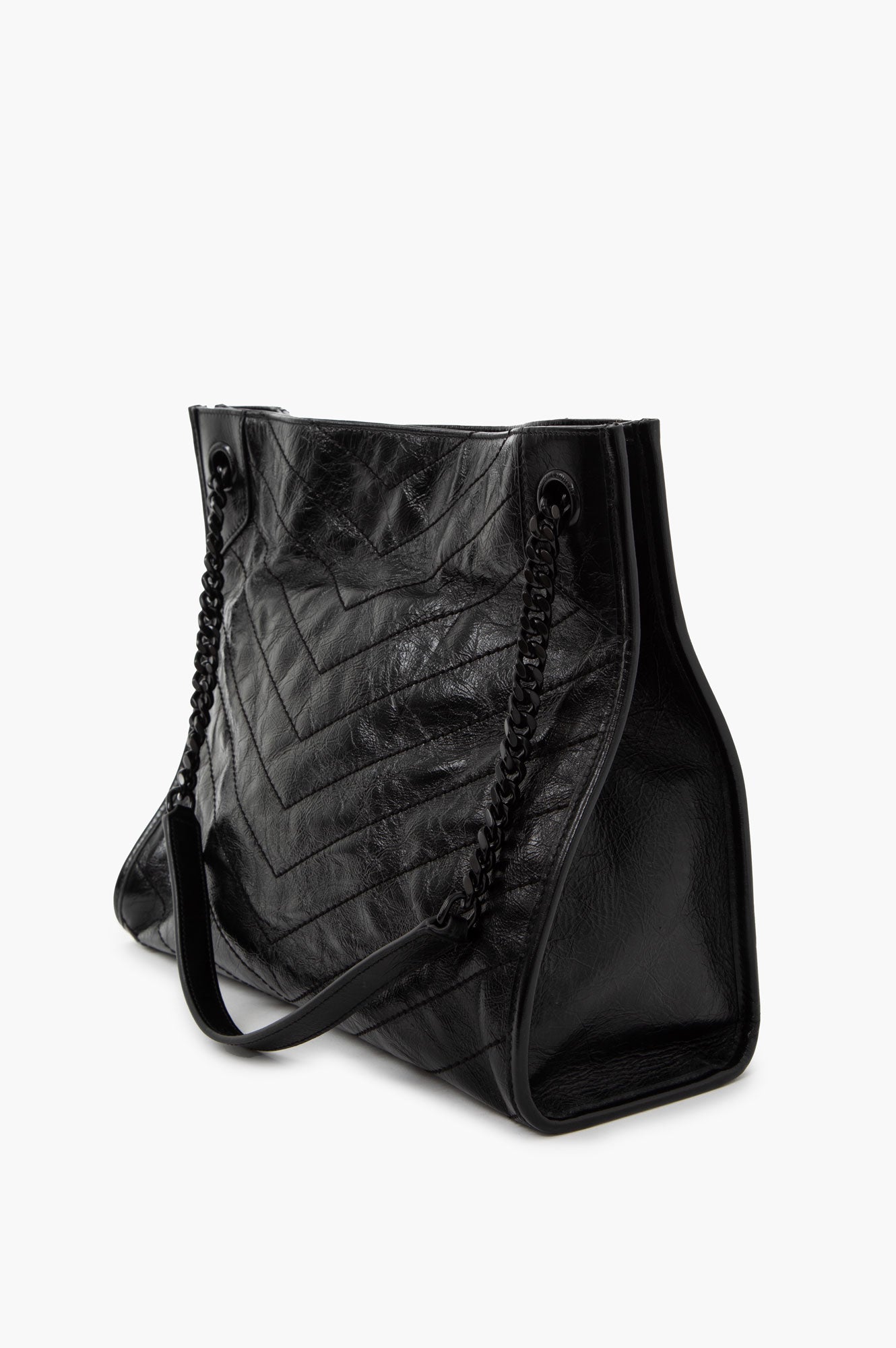Saint Laurent Black Crinkled Vintage Leather Niki Shopping Tote Bag