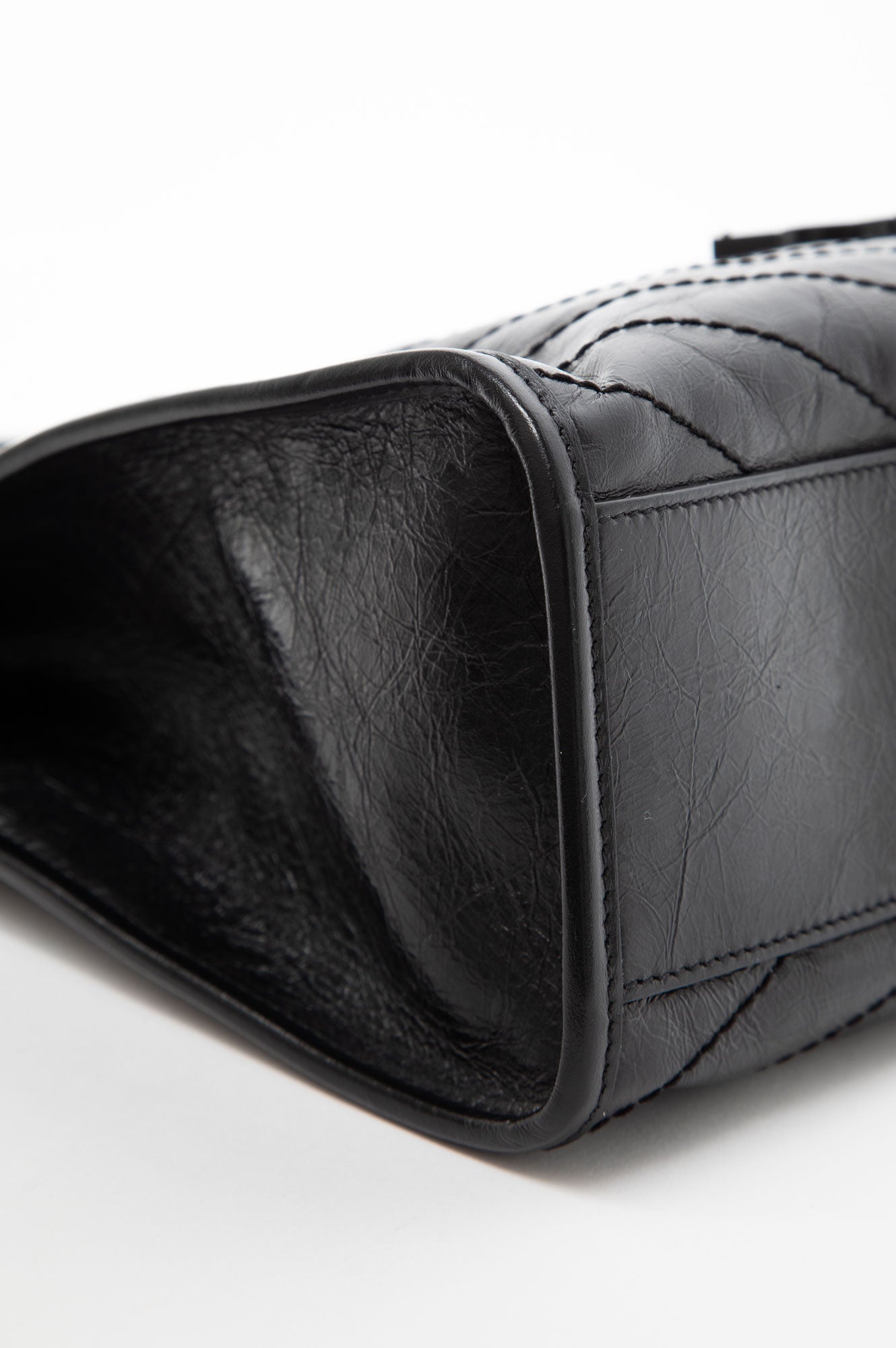 Saint Laurent Black Crinkled Vintage Leather Niki Shopping Tote Bag