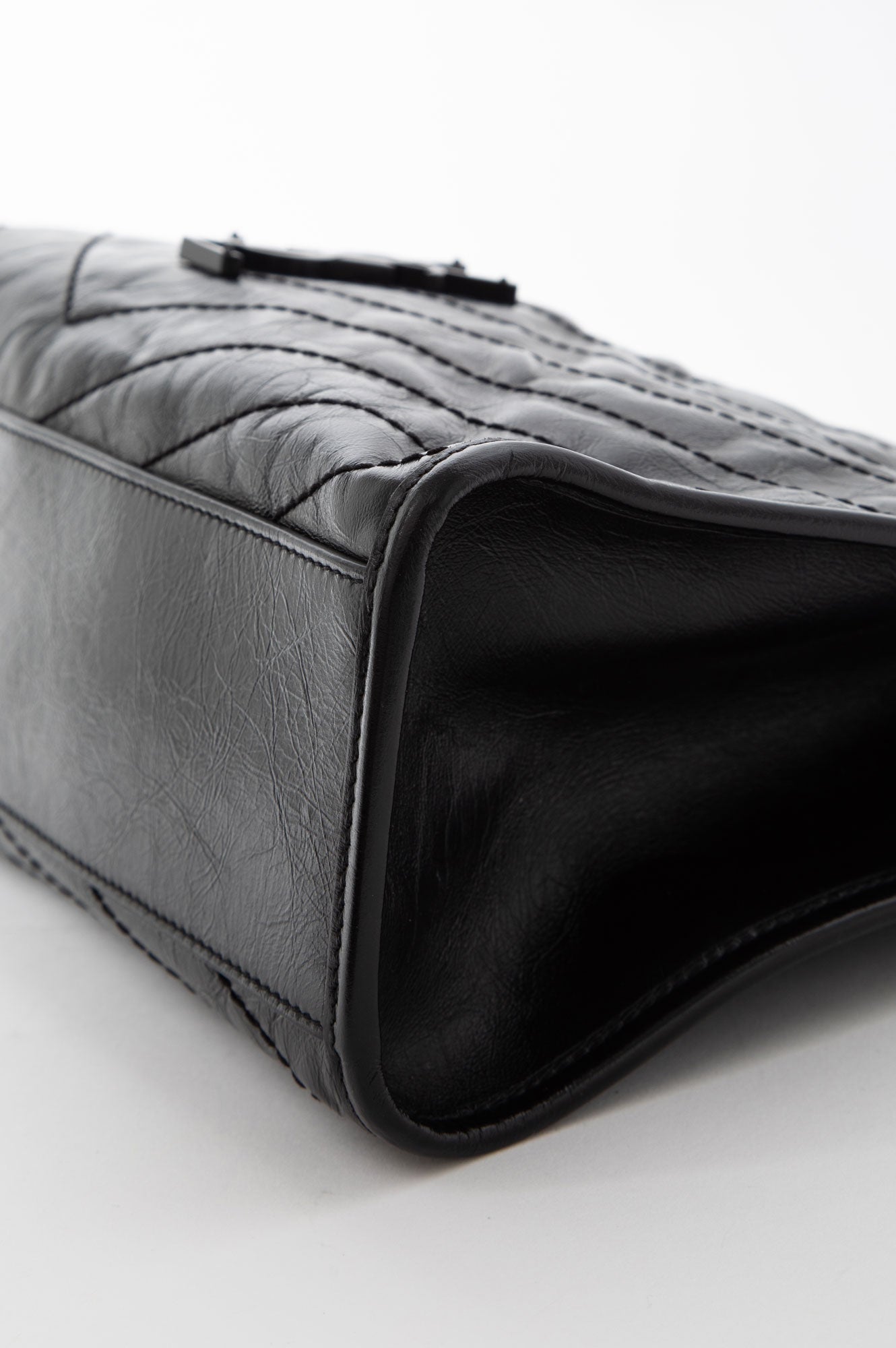 Saint Laurent Black Crinkled Vintage Leather Niki Shopping Tote Bag