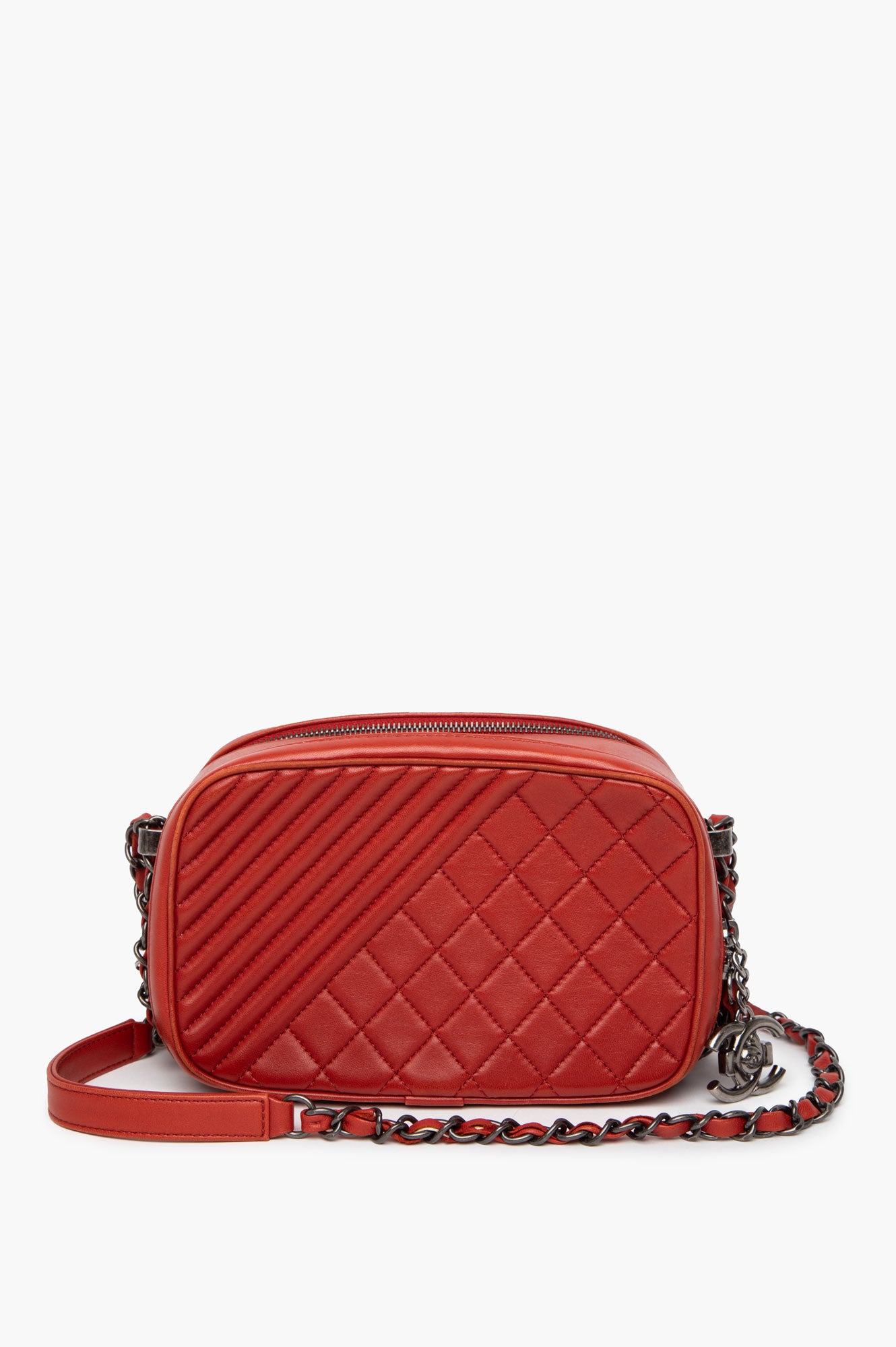 Chanel Red Quilted Lambskin Coco Boy Camera Crossbody Bag