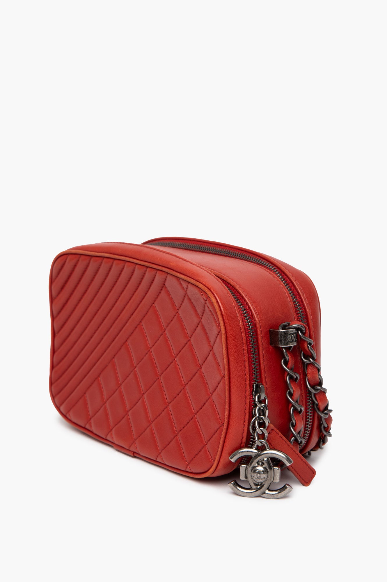 Chanel Red Quilted Lambskin Coco Boy Camera Crossbody Bag