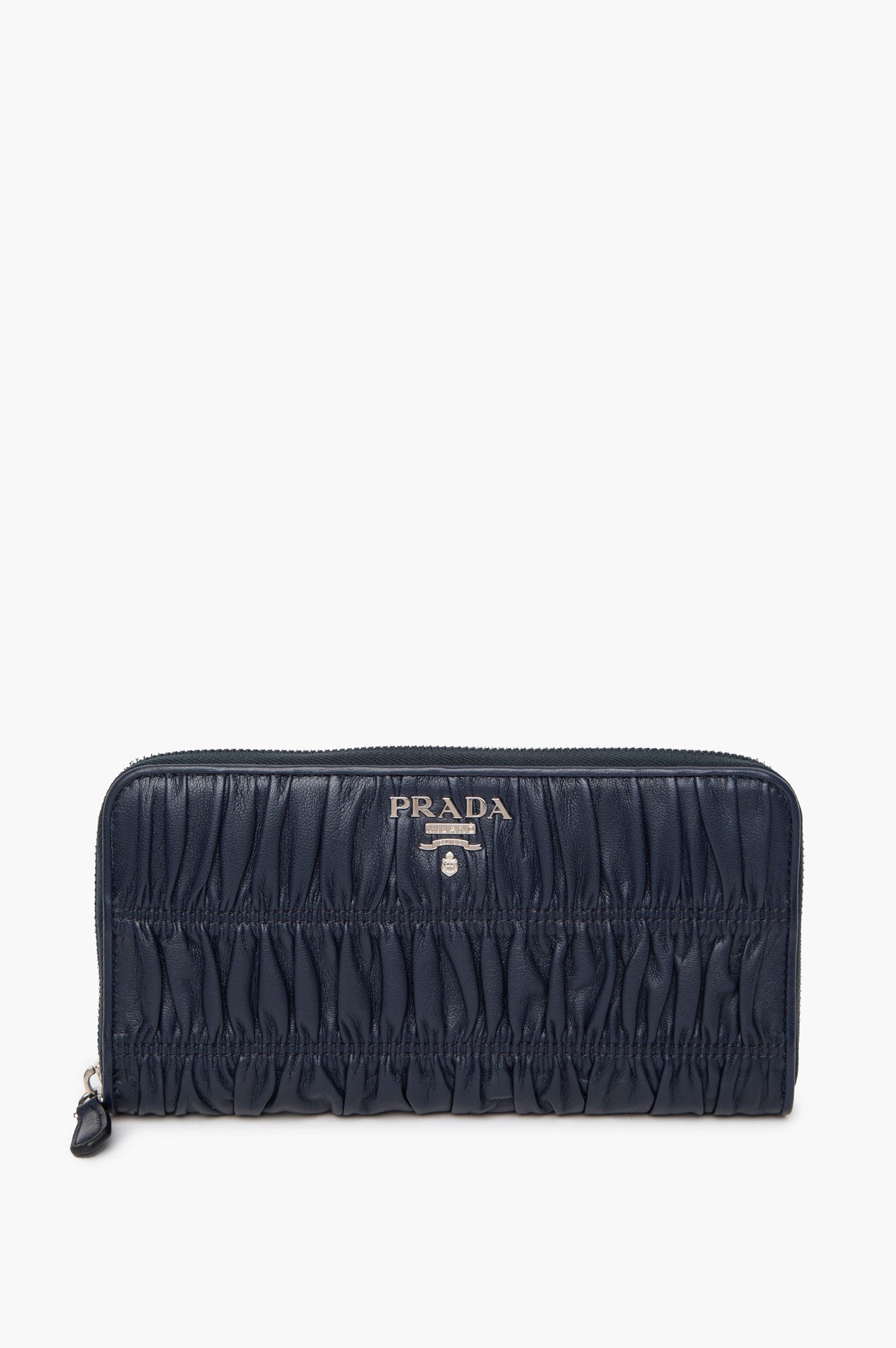 Prada Navy Blue Nappa Gaufre Zip-Around Wallet