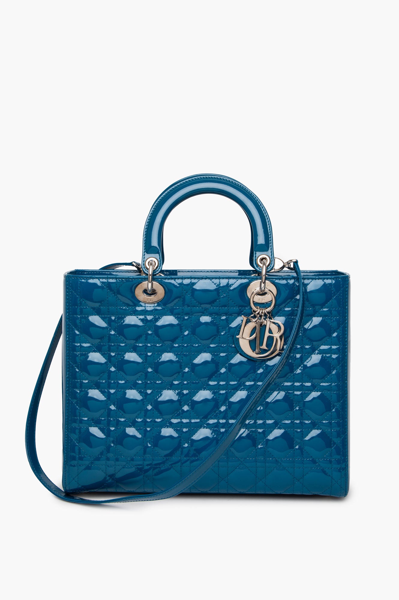 Christian Dior Large Blue Patent Cannage Lady Dior