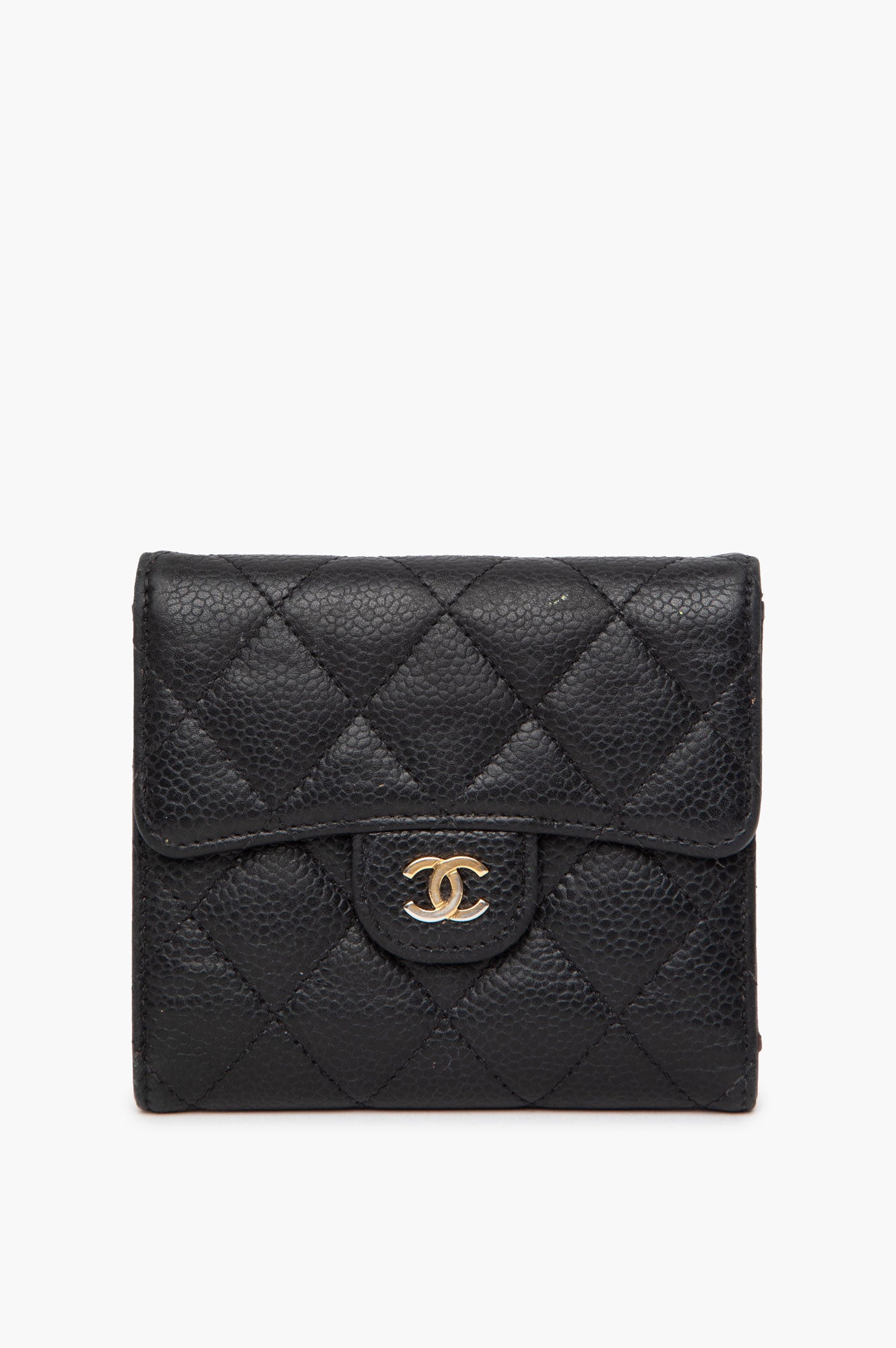 Chanel Black Caviar Quilted Compact Flap Wallet
