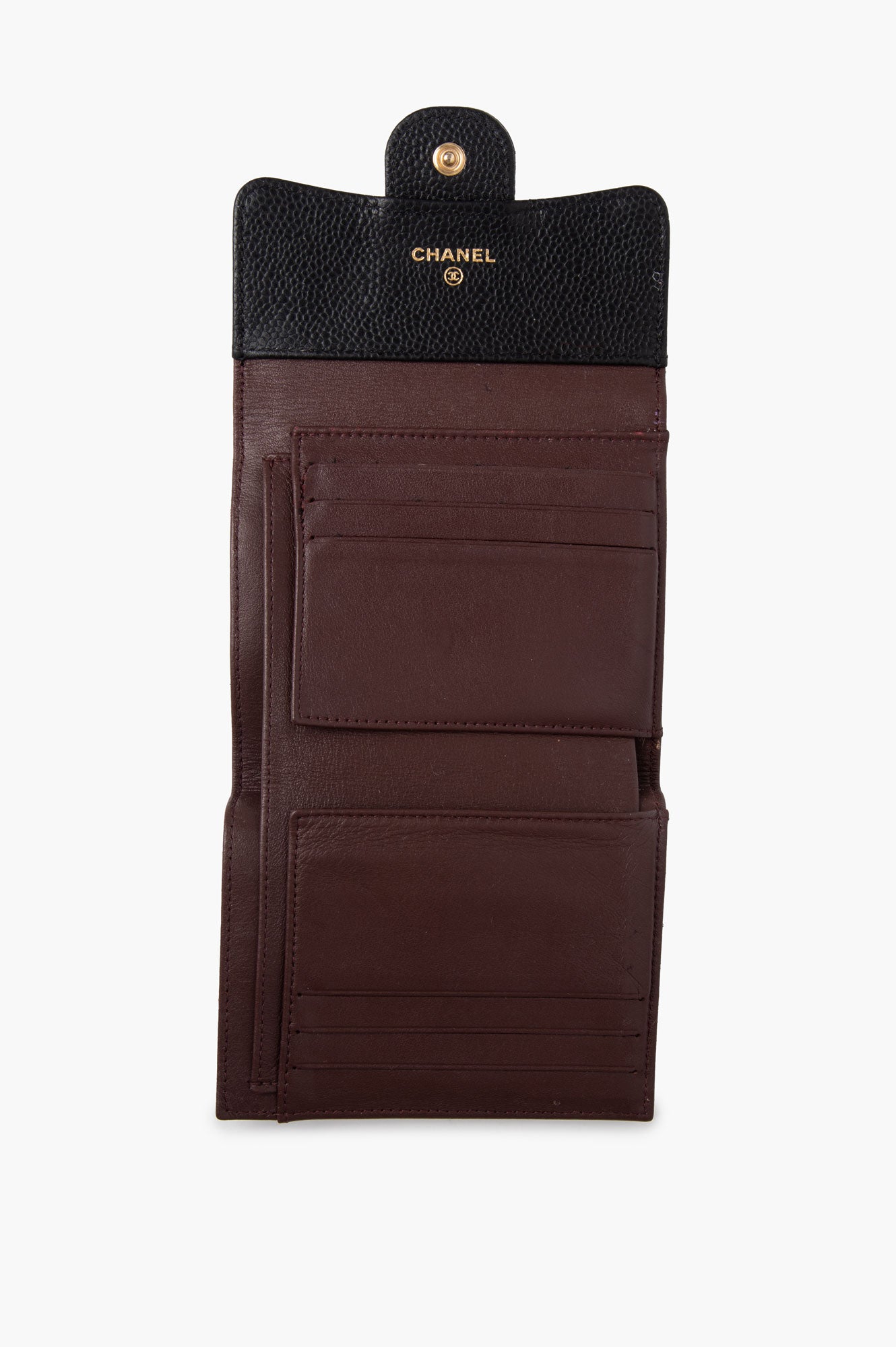 Chanel Black Caviar Quilted Compact Flap Wallet