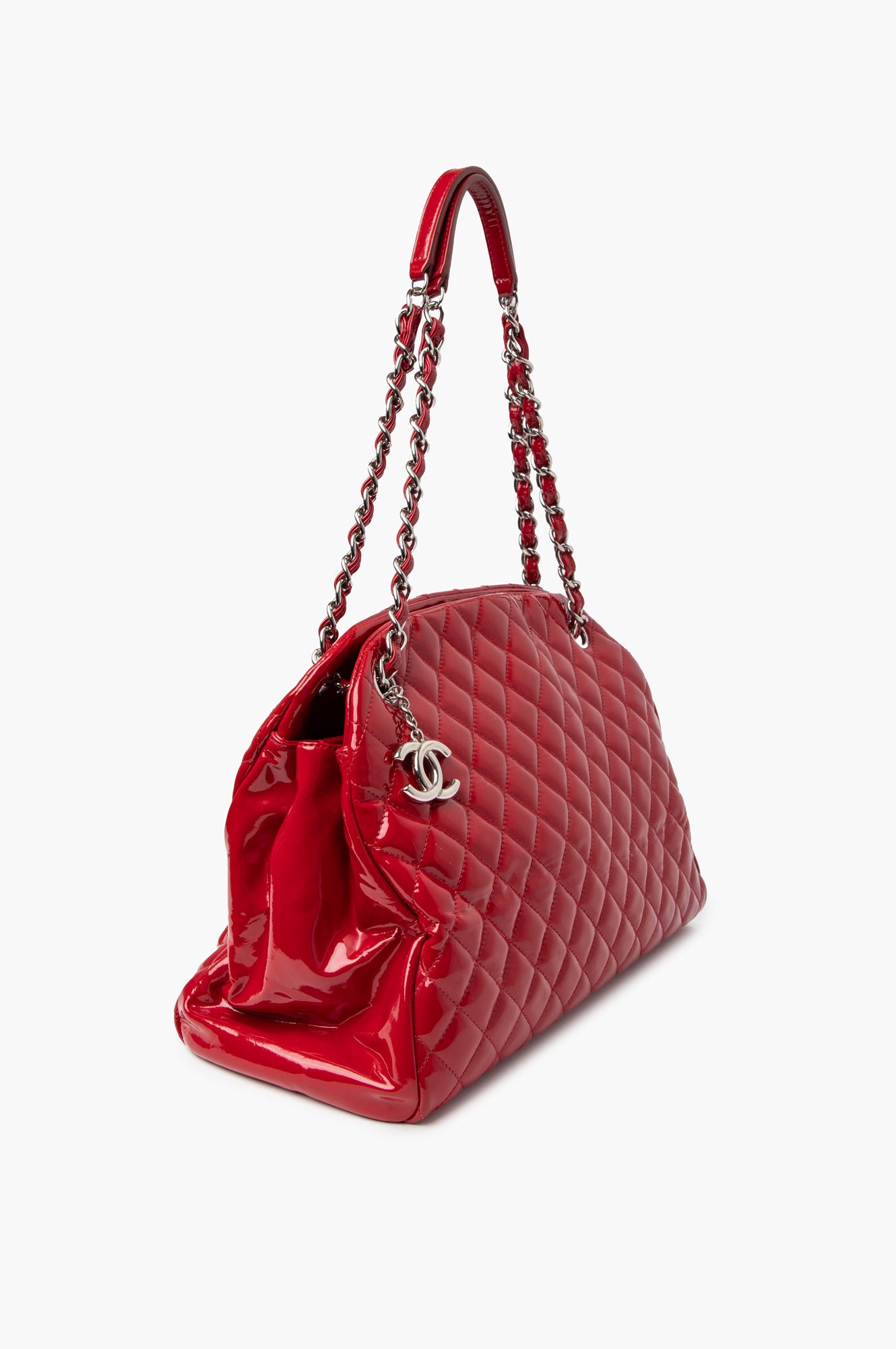 Chanel Red Mademoiselle Patent Bowling Bag