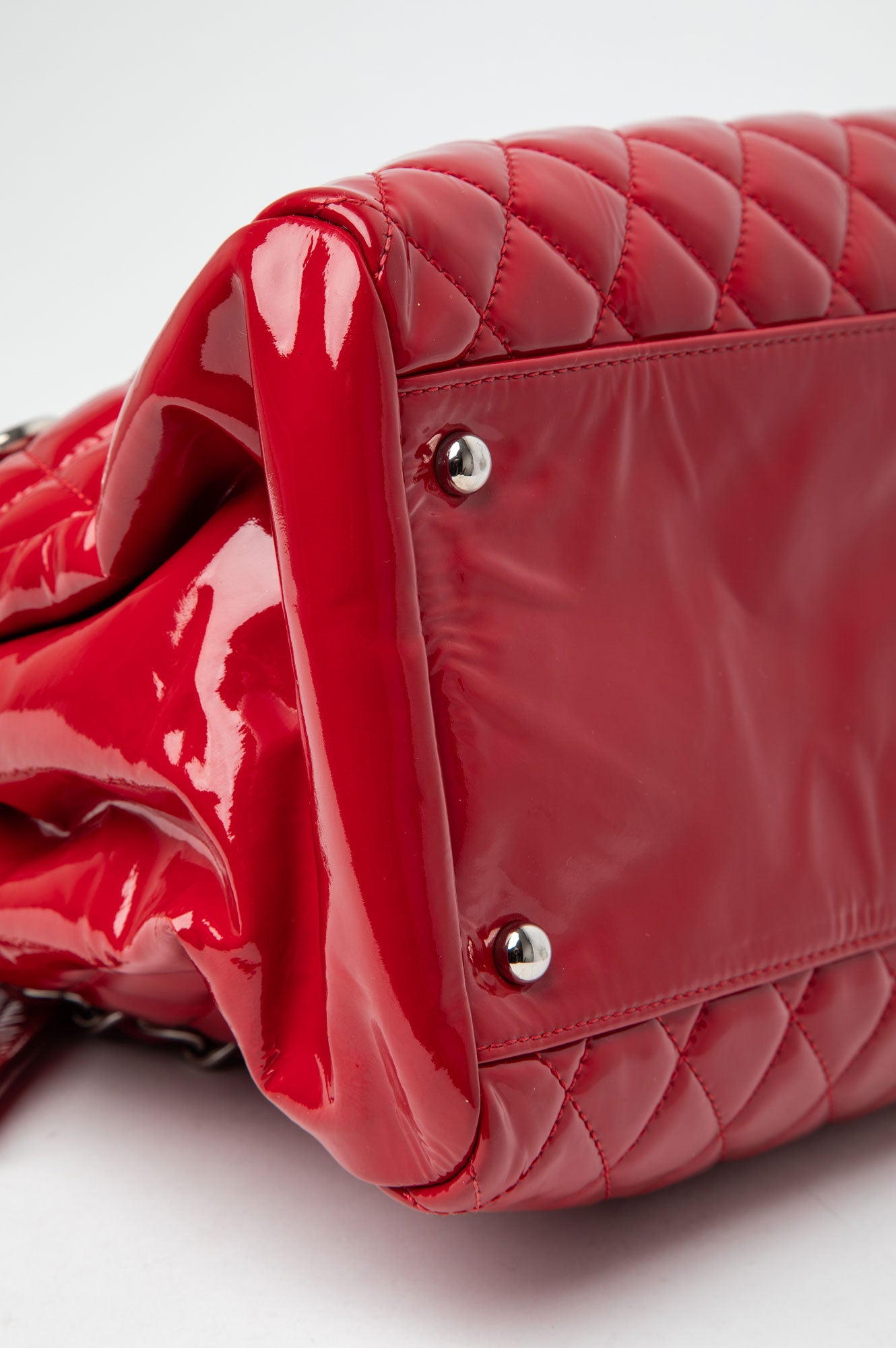 Chanel Red Mademoiselle Patent Bowling Bag