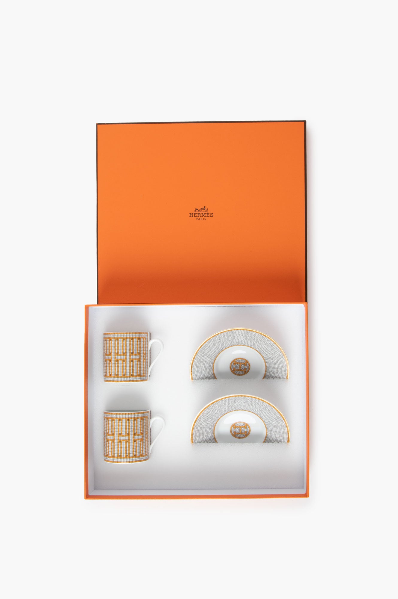 Hermes Mosaique Au 24 Gold Pattern Expresso Cup Set