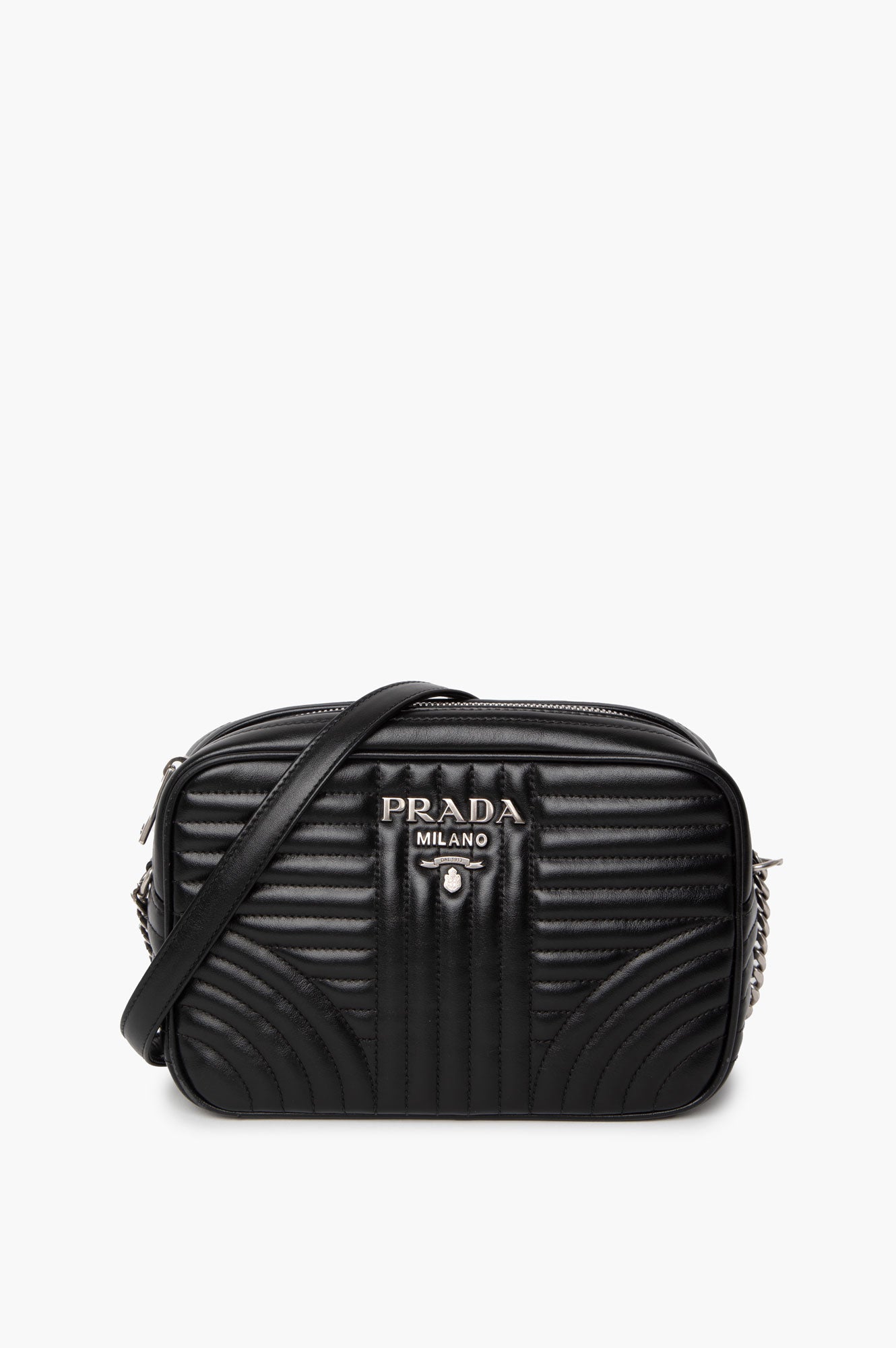 Prada Black Milano Logo Chain Camera Bag