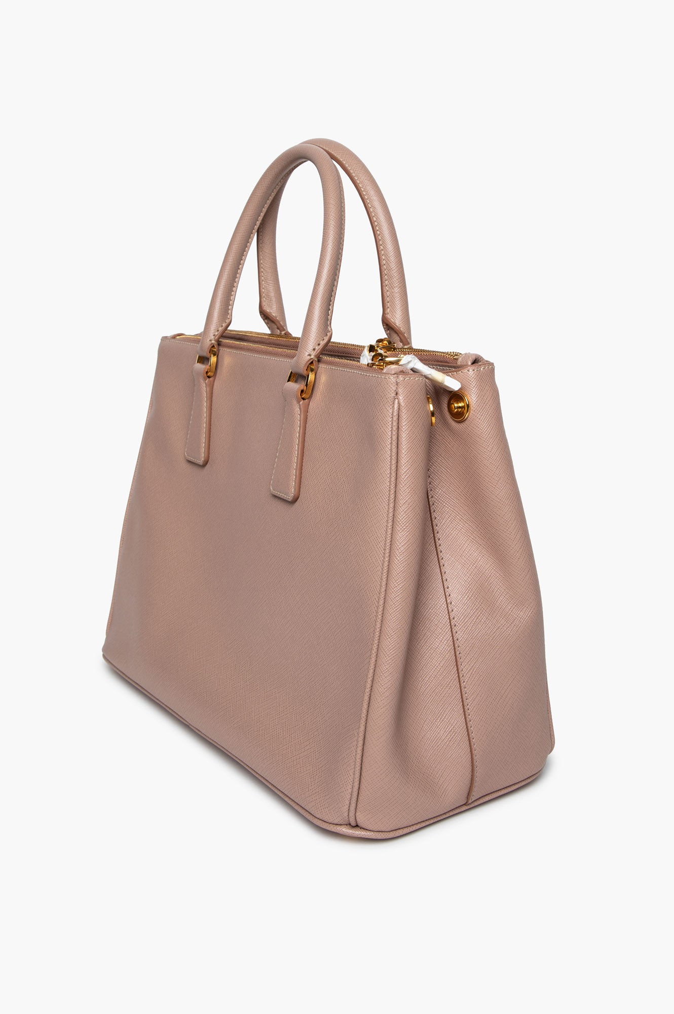 Prada Rose Beige Saffiano Lux Galleria Double Zip Tote With Strap