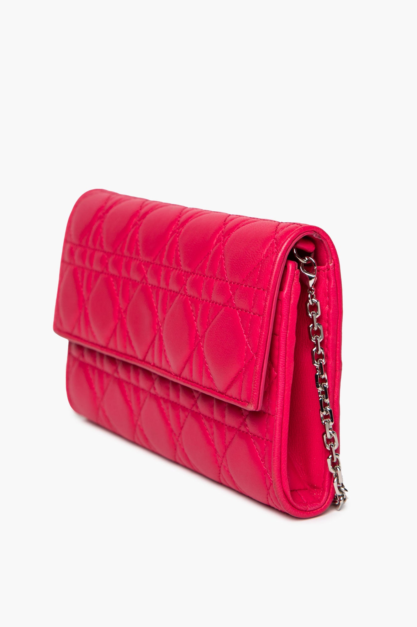 Christian Dior Pink Cannage Lambskin Lady Dior Wallet on Chain