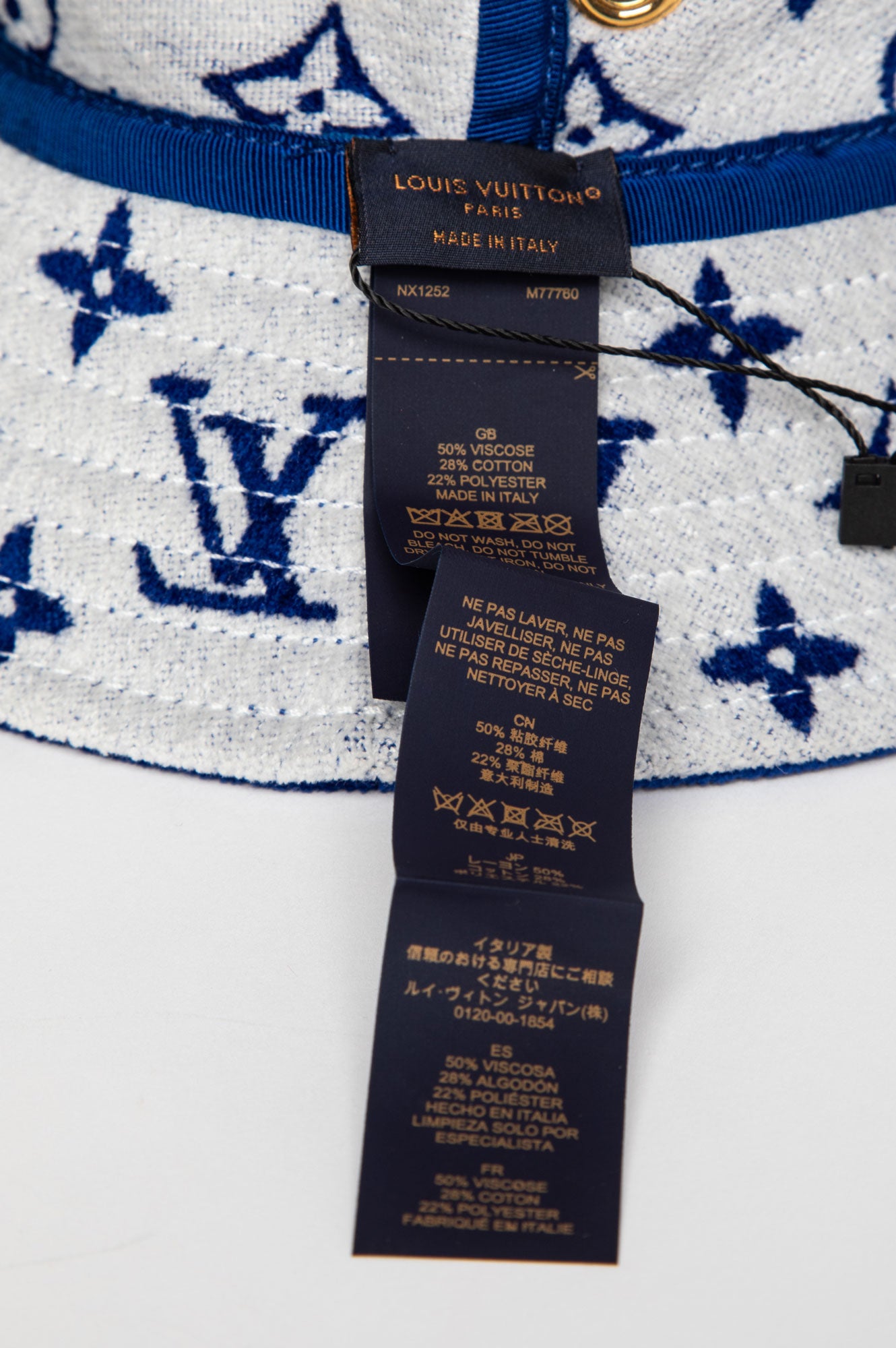 Louis Vuitton Blue & White Jacquard Monogram Velour Bucket Hat Size S
