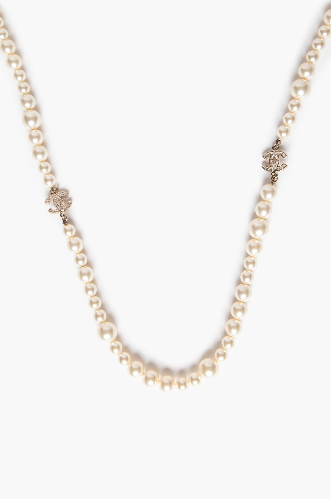 Chanel A12 P Faux Pearl Crystal CC Necklace