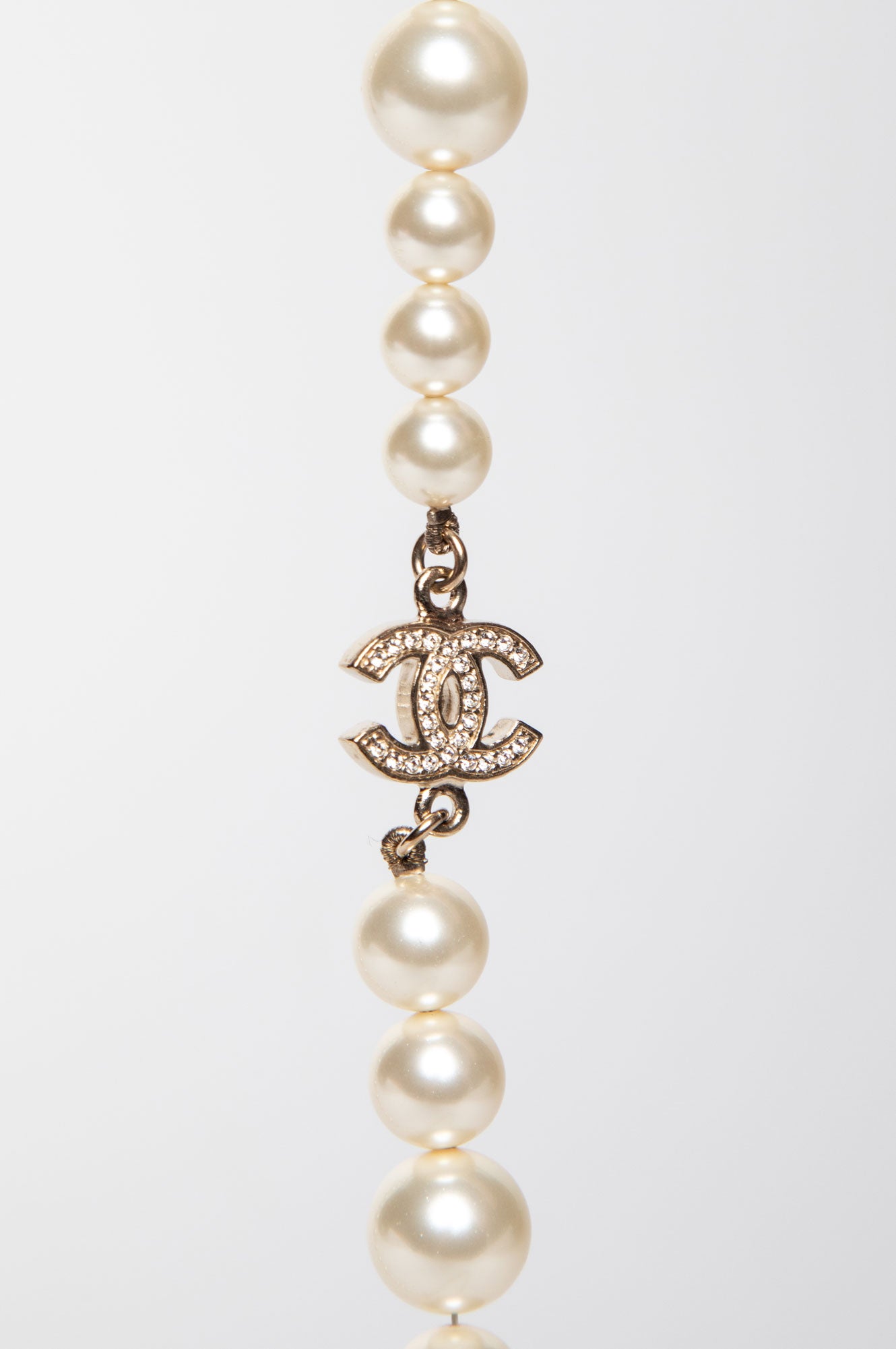 Chanel A12 P Faux Pearl Crystal CC Necklace