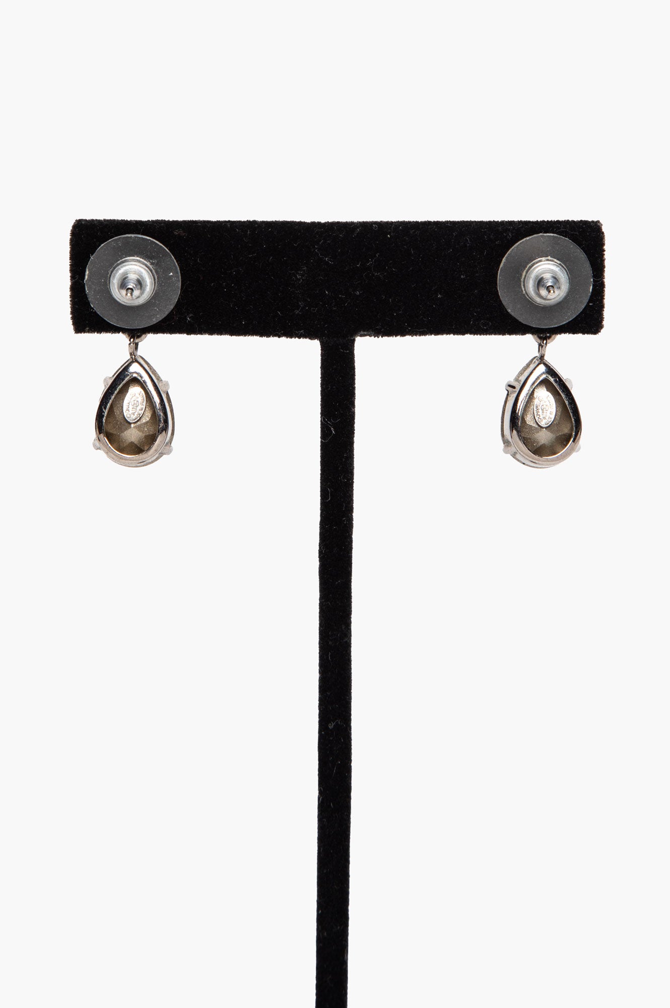 Chanel A12 Silver-Tone Crystal Teardrop Earrings