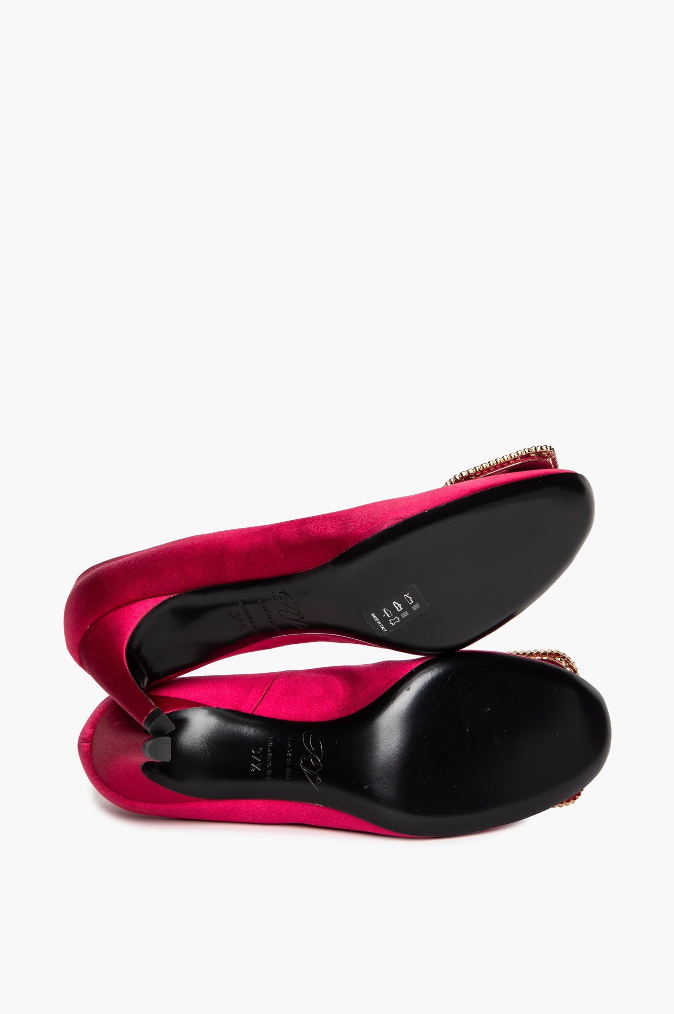 Roger Vivier Pink Satin Crystal Embellished Belle Vivier Pumps Size 37.5