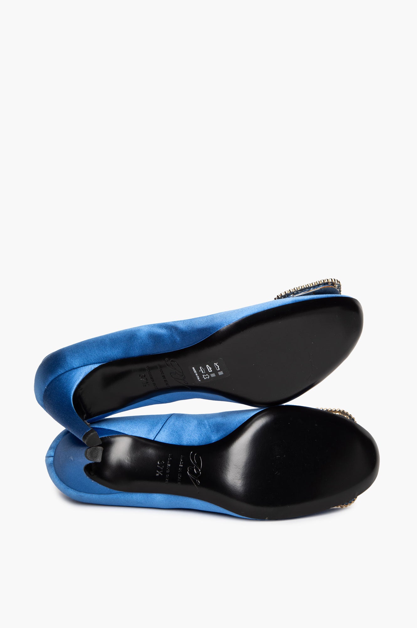Roger Vivier Blue Satin Crystal Embellished Belle Vivier Pumps Size 37.5
